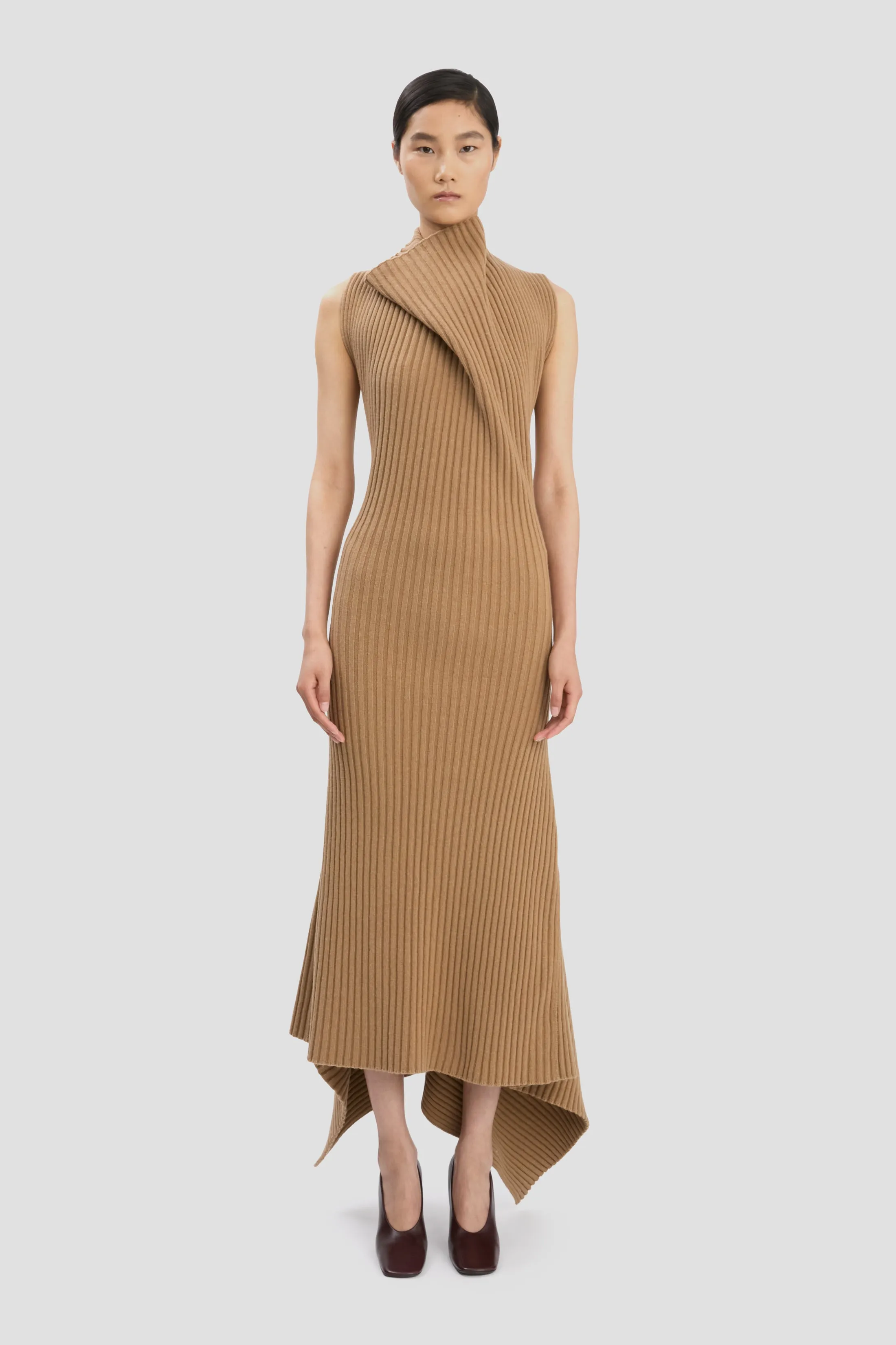 Ribbed Midi Dress In Dark Camel sold by Victoria Beckham