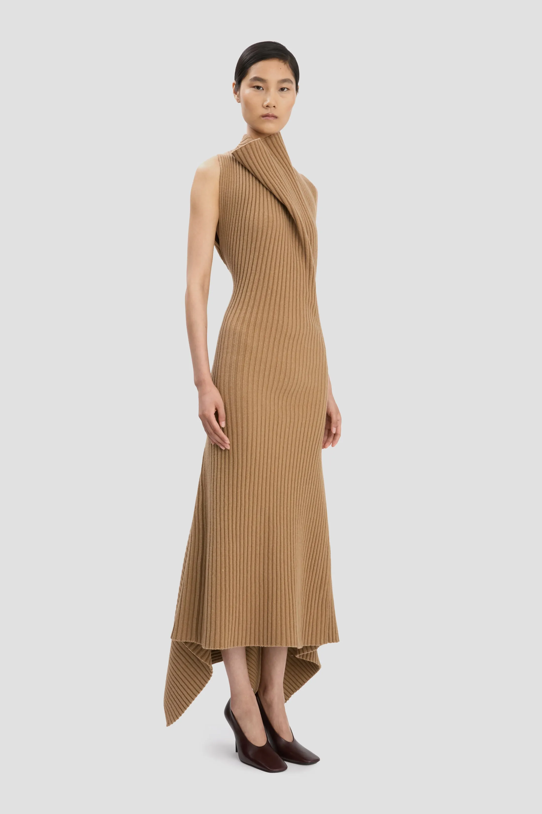 Ribbed Midi Dress In Dark Camel sold by Victoria Beckham product image thumbnail 3