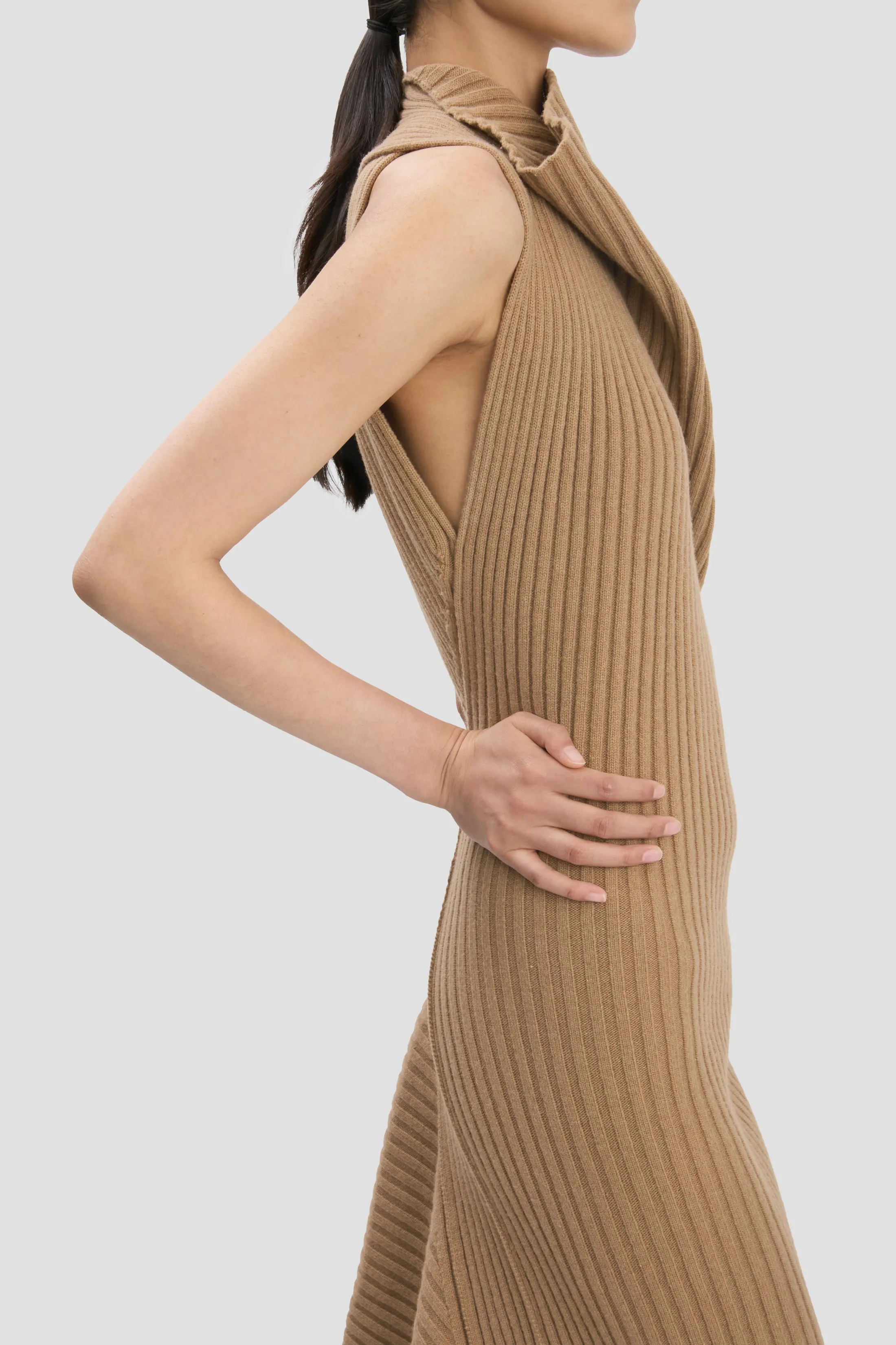 Ribbed Midi Dress In Dark Camel sold by Victoria Beckham product image thumbnail 4
