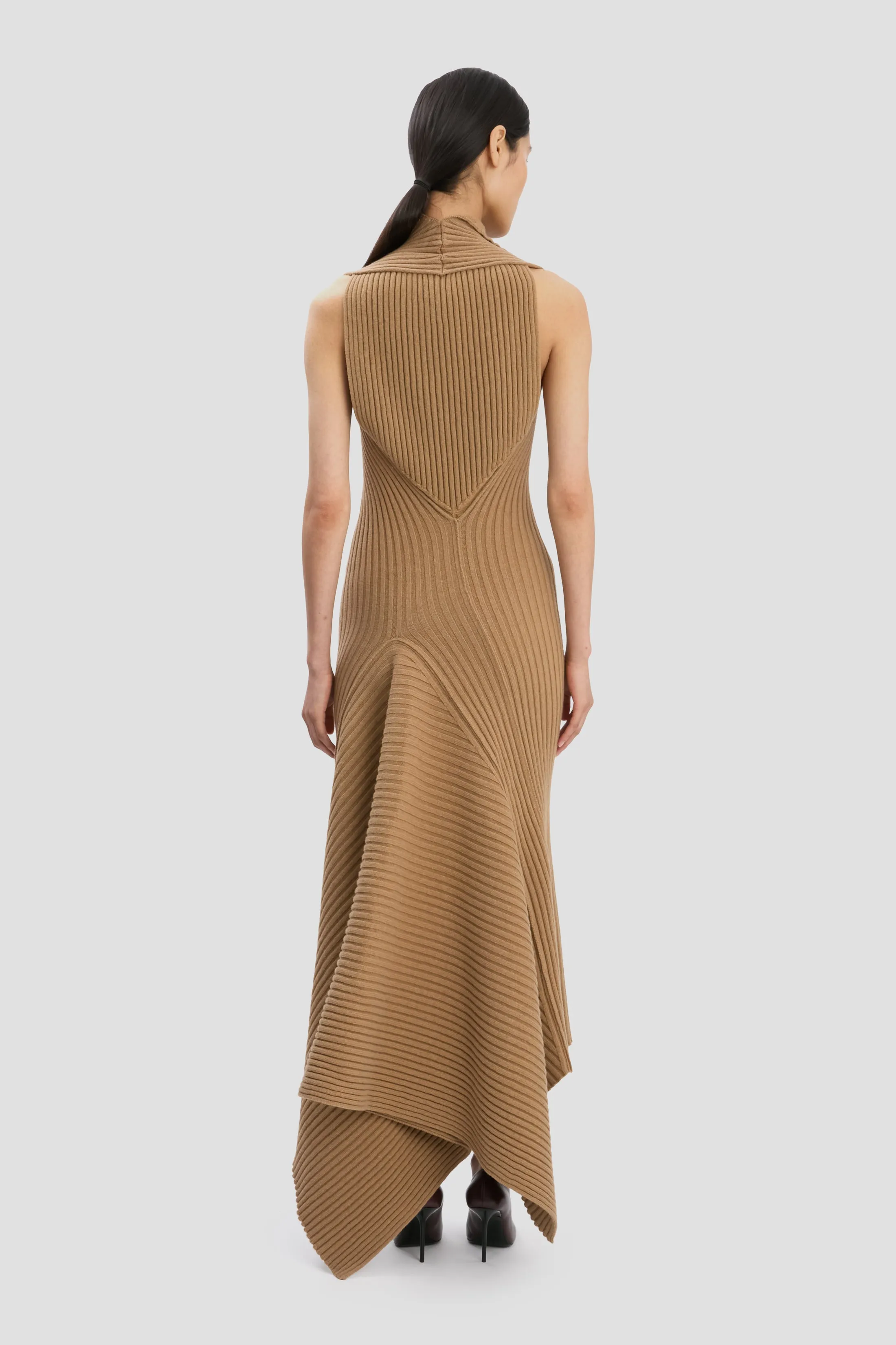 Ribbed Midi Dress In Dark Camel sold by Victoria Beckham product image thumbnail 5