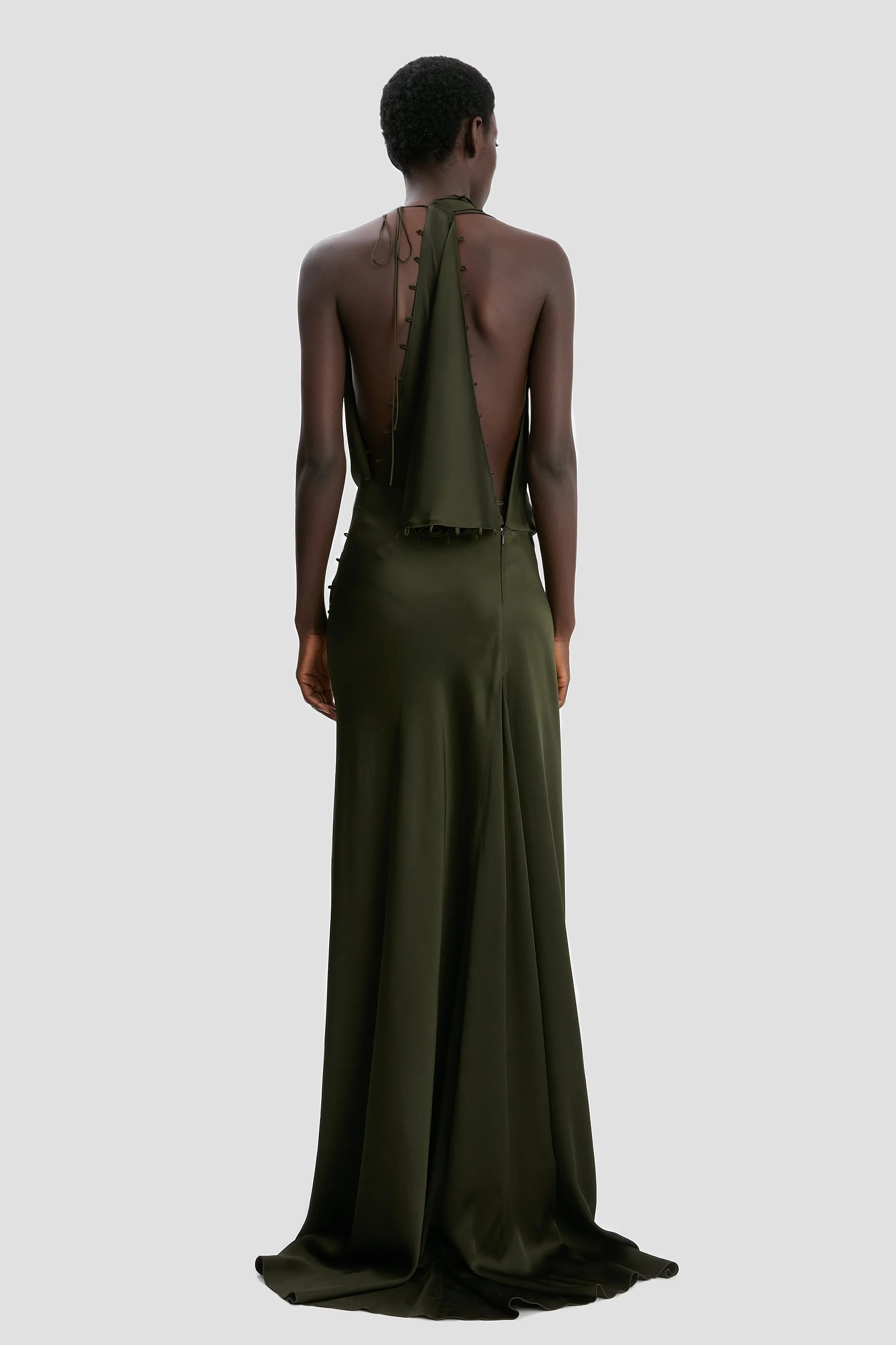 Sleeveless Draped Gown In Dark Olive sold by Victoria Beckham product image thumbnail 4