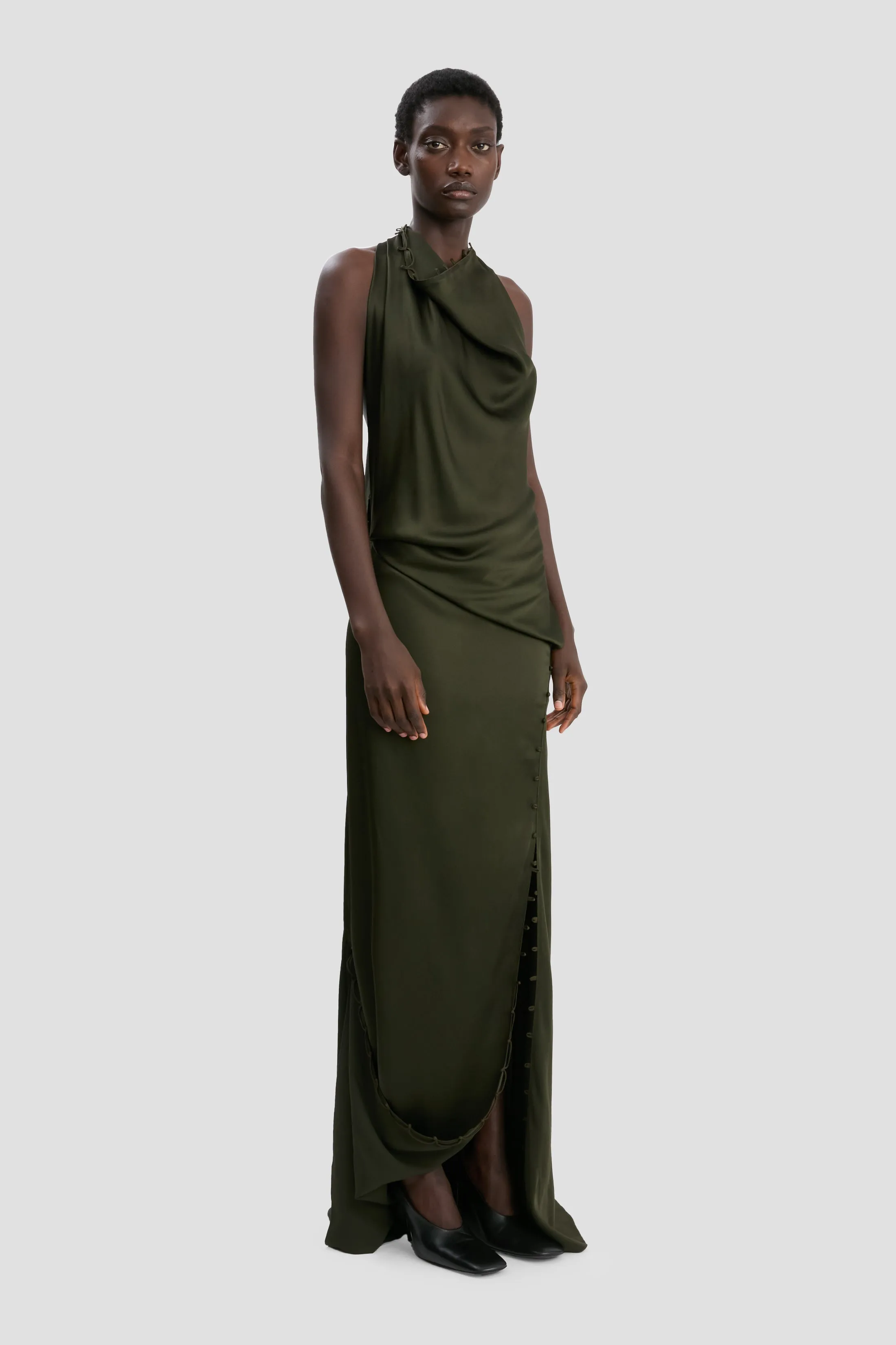 Sleeveless Draped Gown In Dark Olive sold by Victoria Beckham product image thumbnail 2