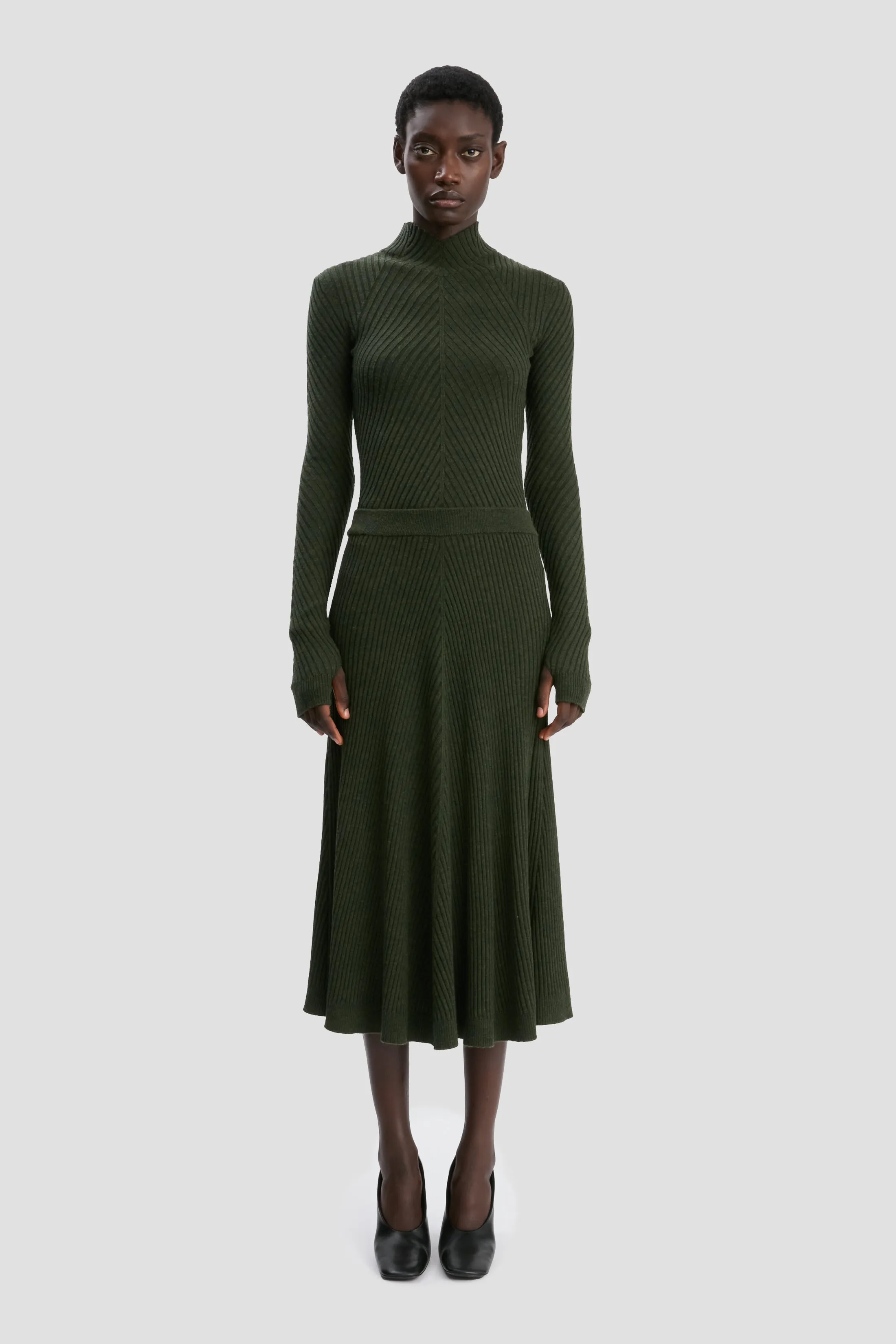 Ribbed Knit Polo In Oregano sold by Victoria Beckham