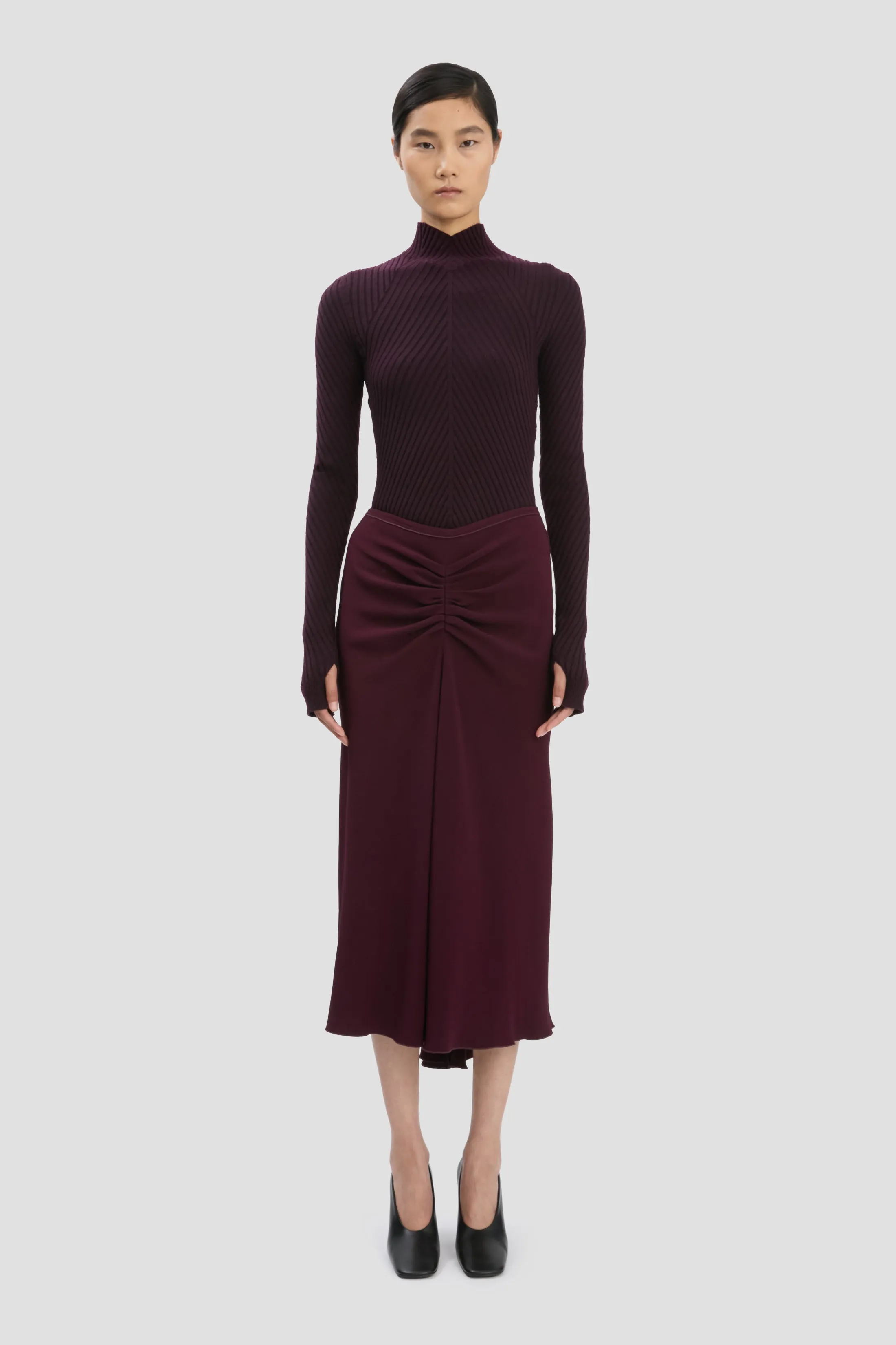 Ribbed Knit Polo In Merlot sold by Victoria Beckham