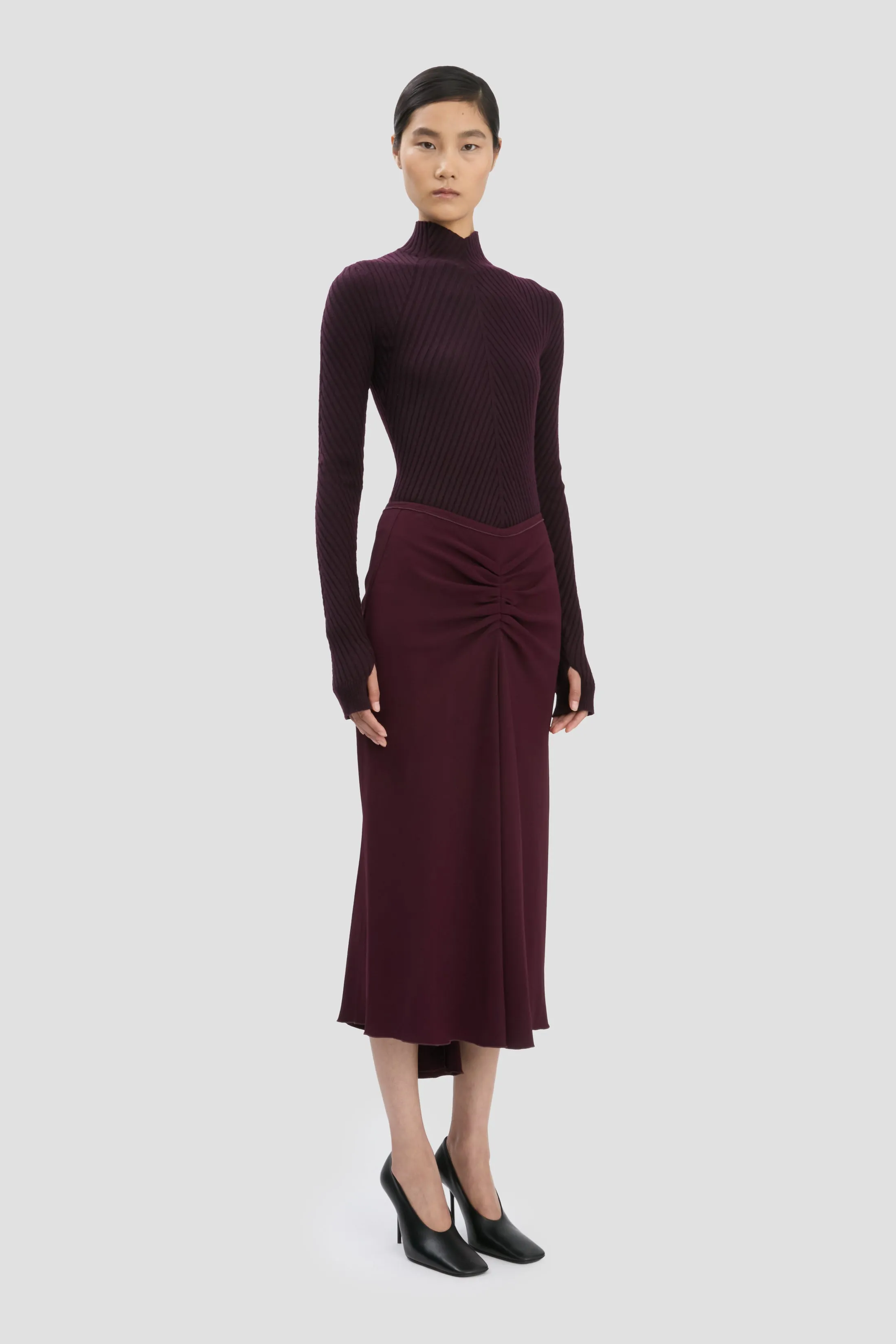 Ribbed Knit Polo In Merlot sold by Victoria Beckham product image thumbnail 4
