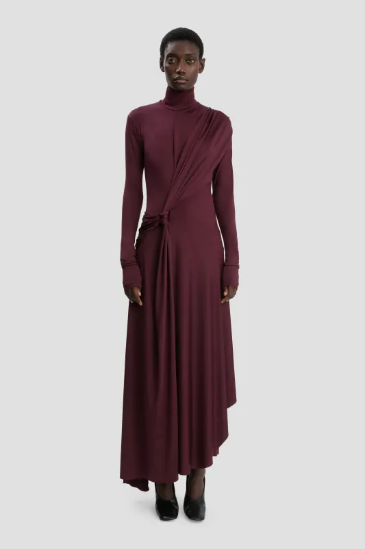 Twist High Neck Midi Dress In Merlot made by Victoria Beckham