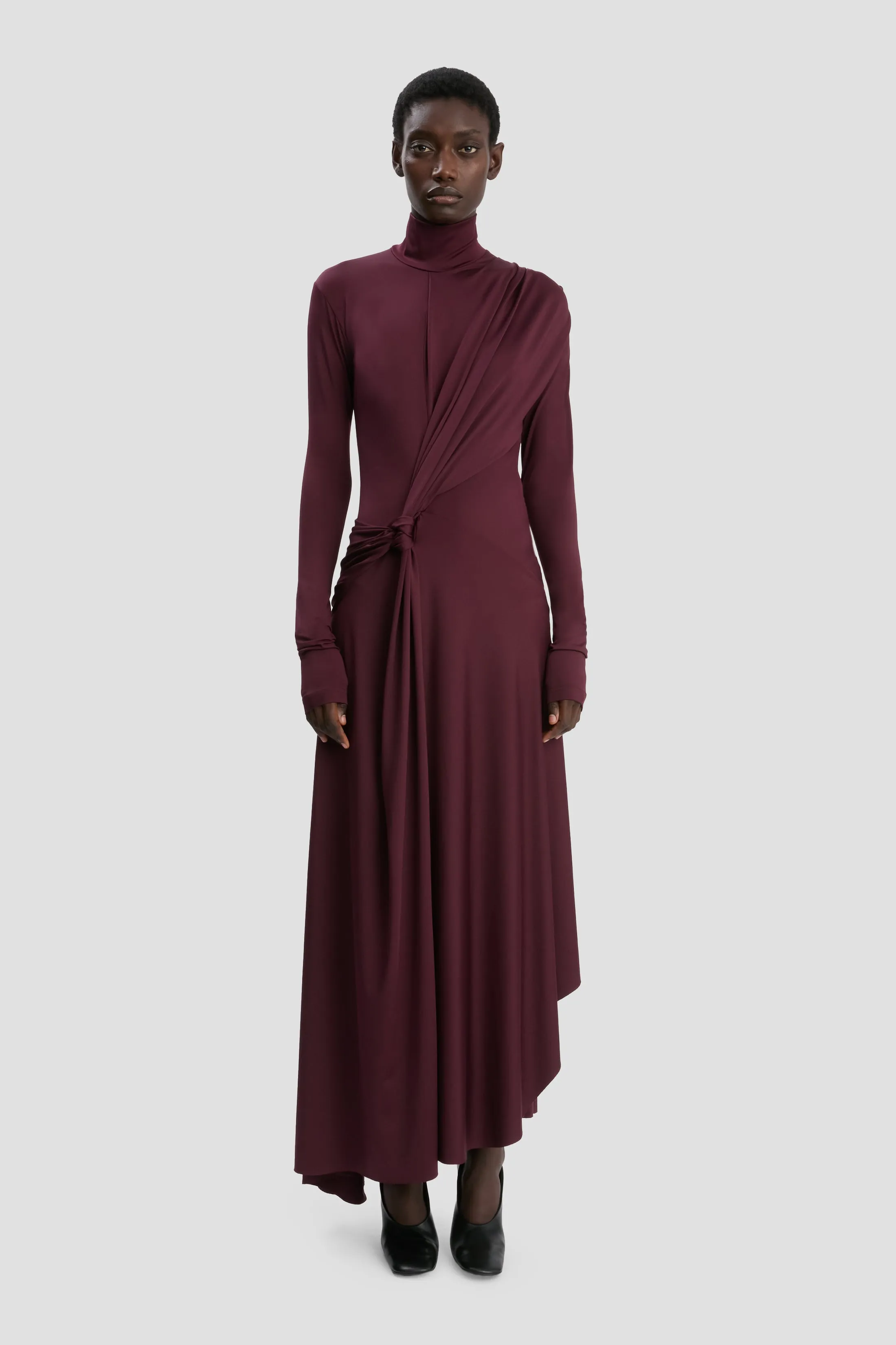 Twist High Neck Midi Dress In Merlot sold by Victoria Beckham