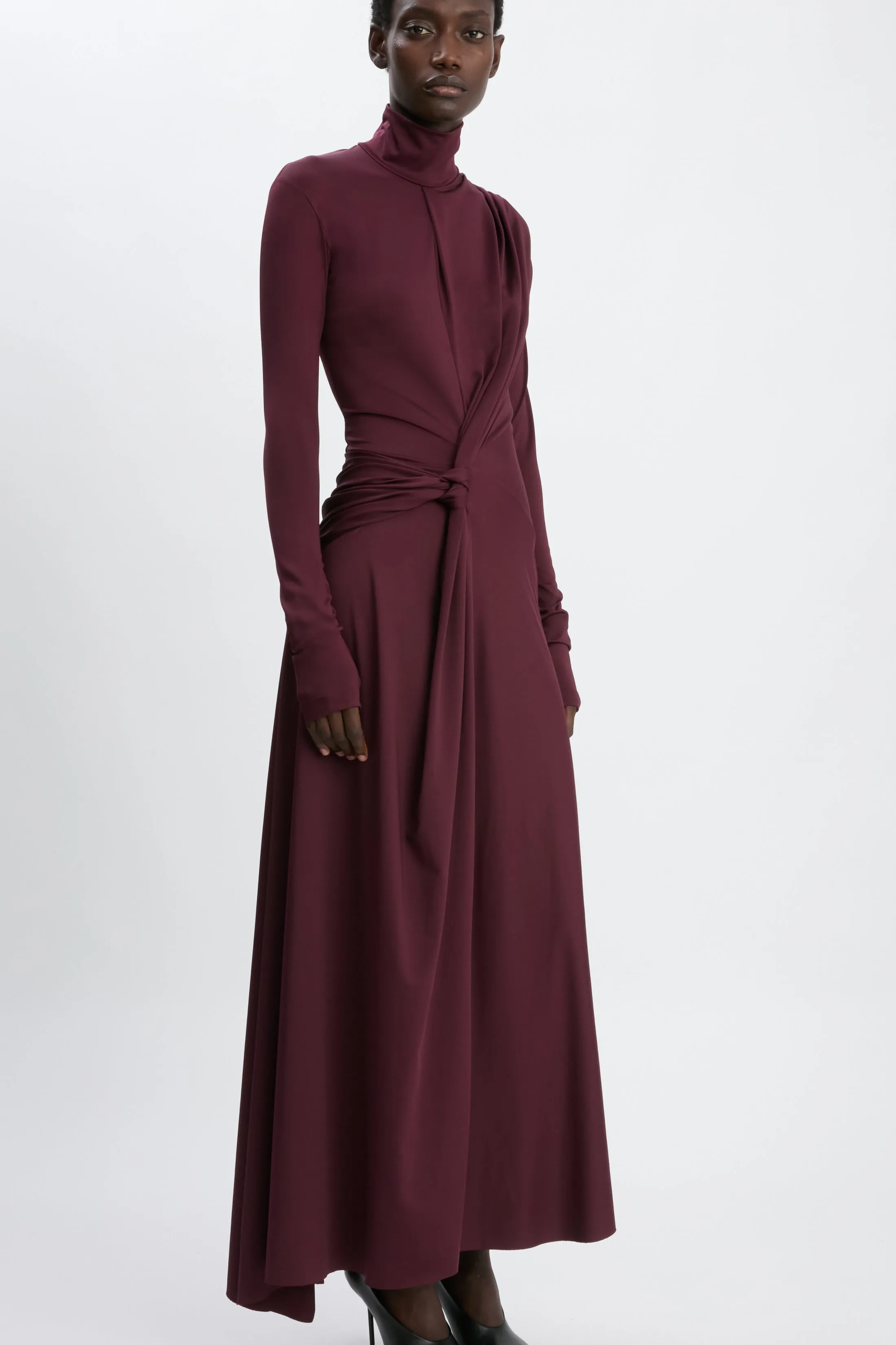 Twist High Neck Midi Dress In Merlot sold by Victoria Beckham product image thumbnail 3