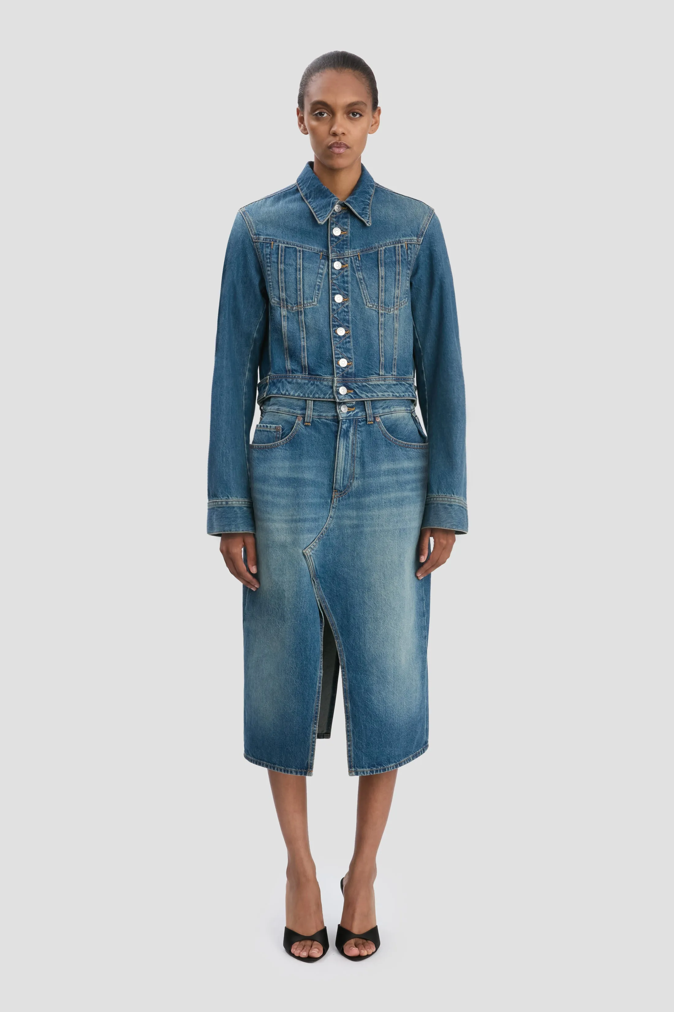 Denim Jacket In Mid Blue Wash sold by Victoria Beckham