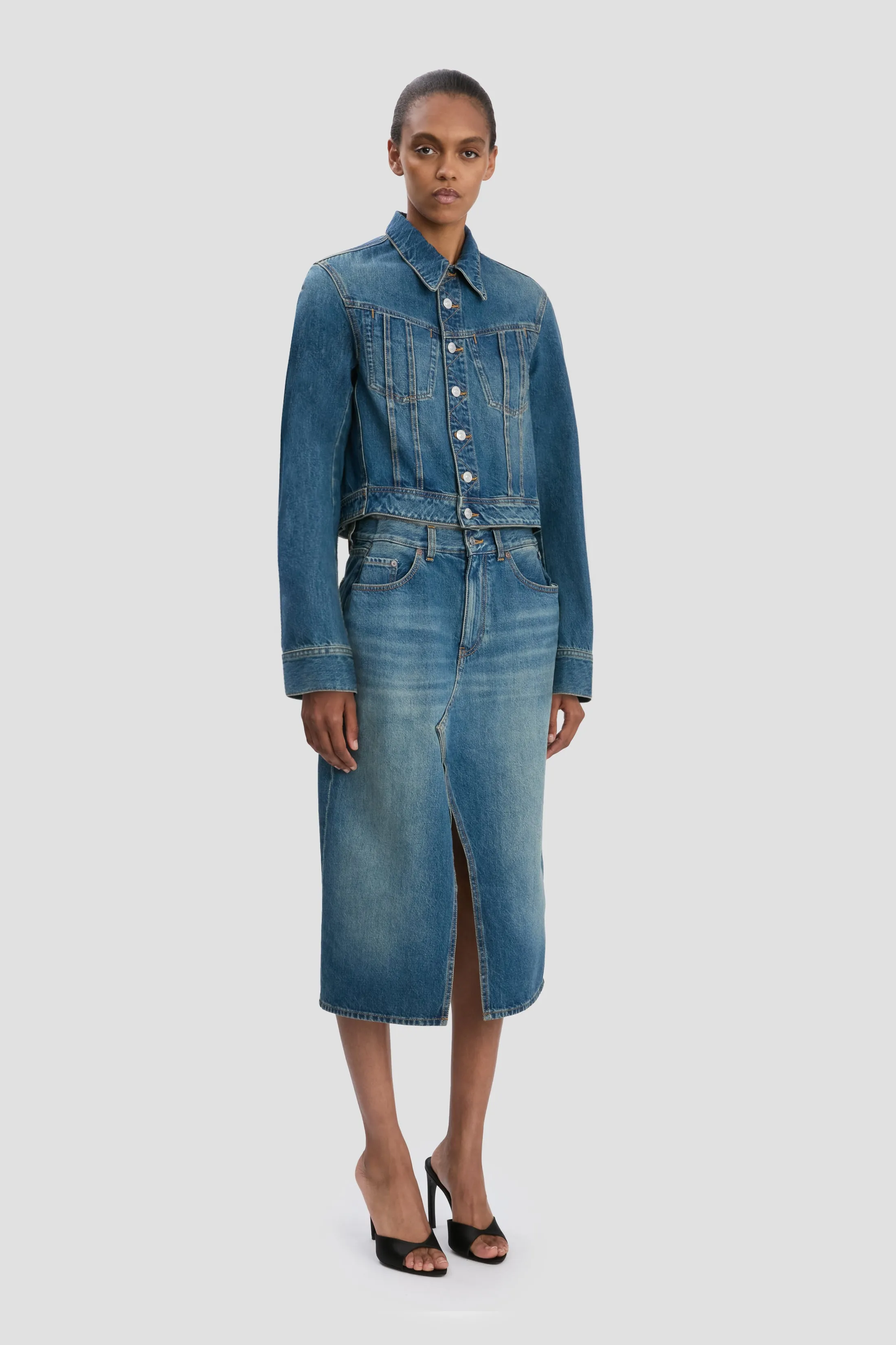 Denim Jacket In Mid Blue Wash sold by Victoria Beckham product image thumbnail 3