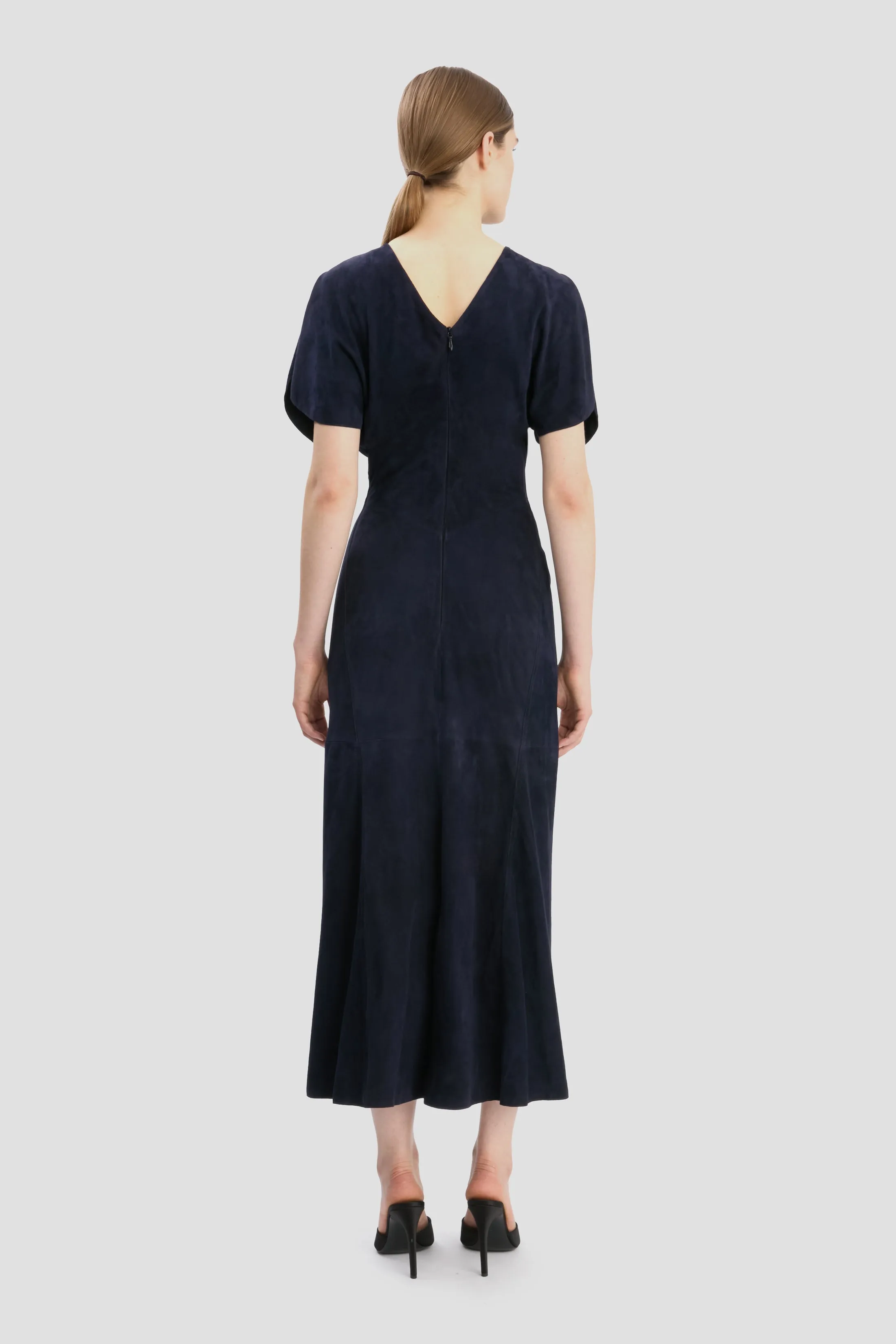 Bela Midi Dress In Navy Suede sold by Victoria Beckham product image thumbnail 4