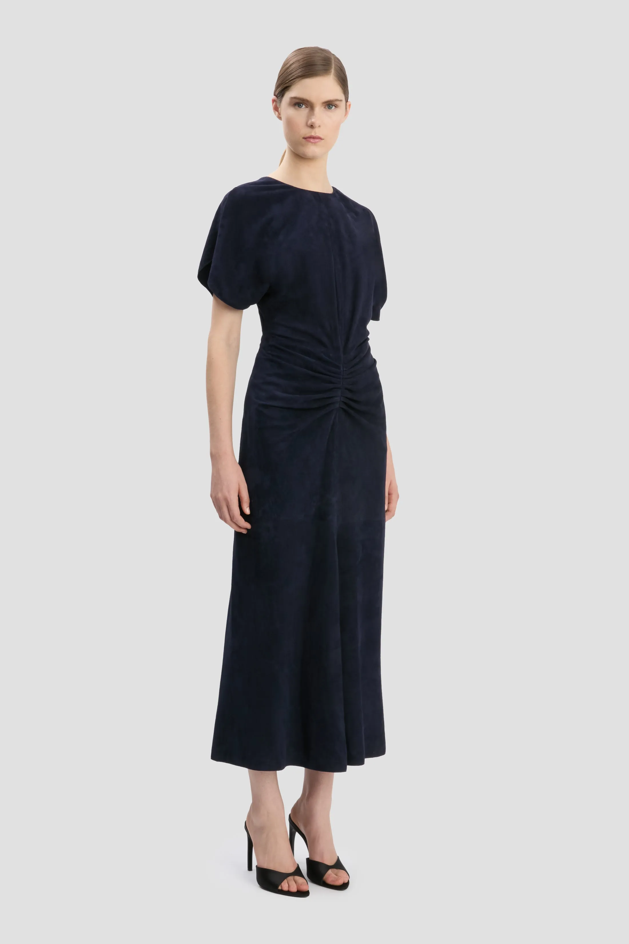 Bela Midi Dress In Navy Suede sold by Victoria Beckham product image thumbnail 2