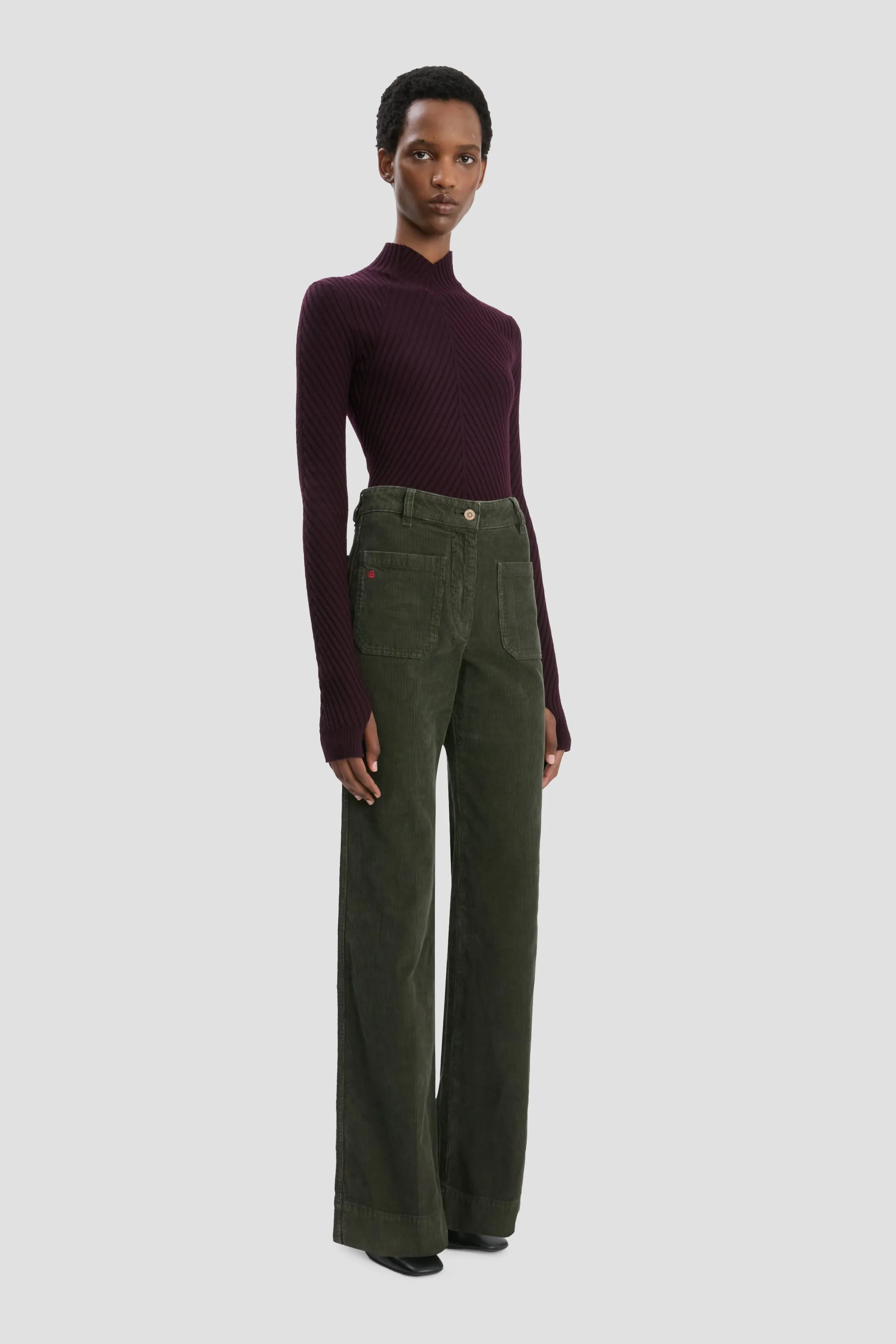 Alina Corduroy Jean In Khaki sold by Victoria Beckham product image thumbnail 2