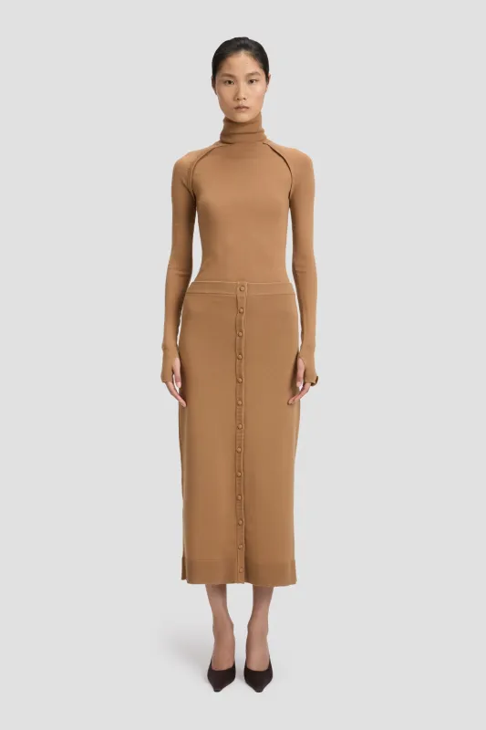 Button Midi Skirt In Camel sold by Victoria Beckham