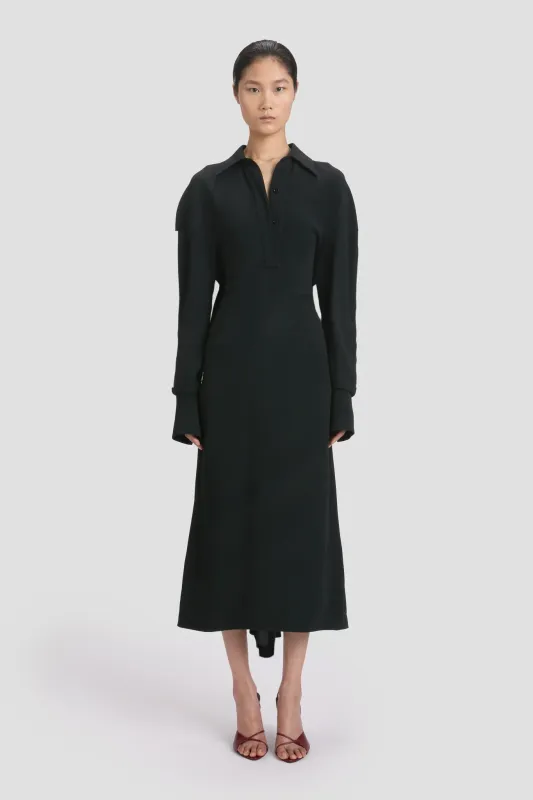 Polo Collar Midi Dress In Black sold by Victoria Beckham