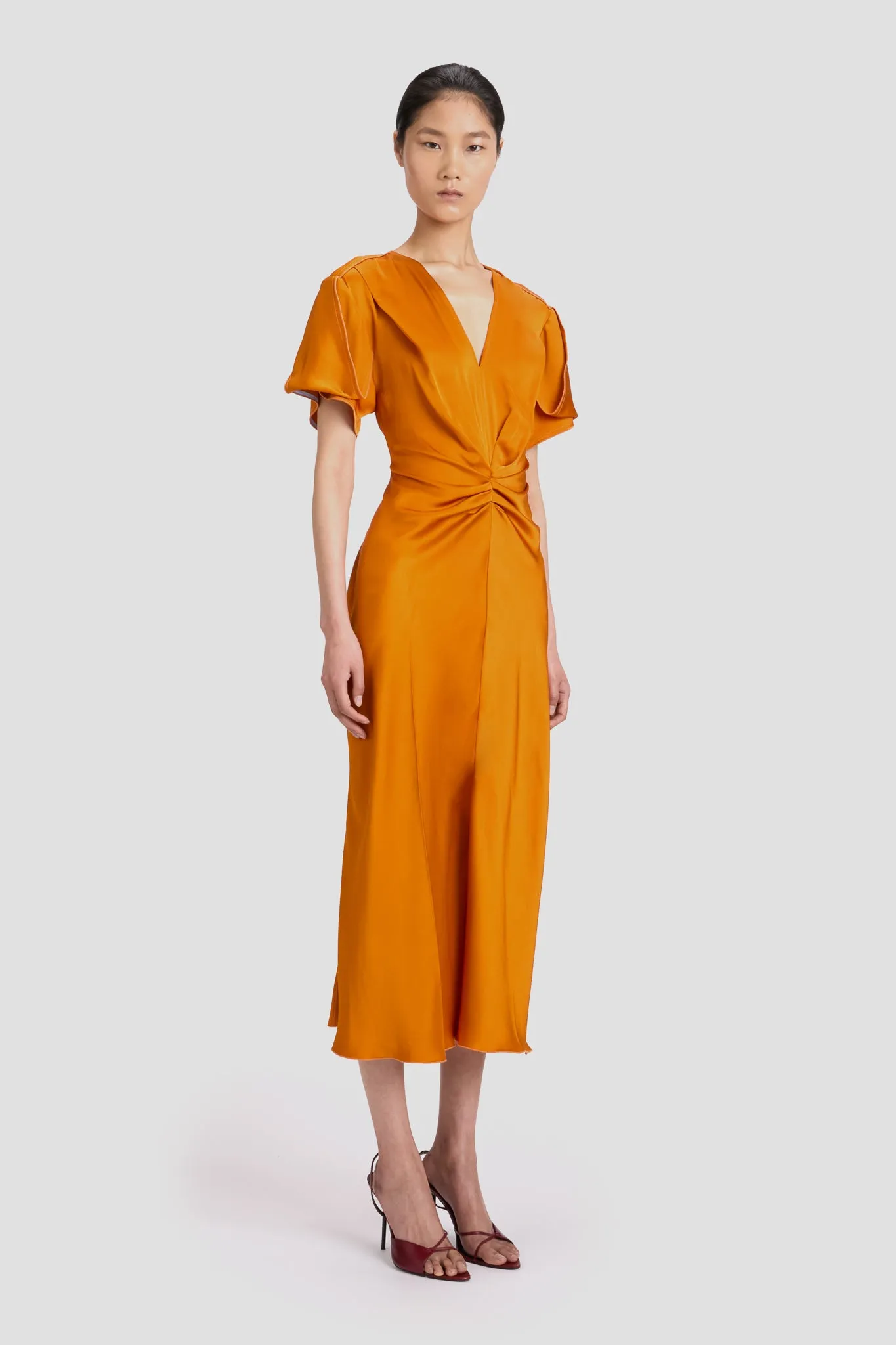 Eva V-Neck Midi Dress In Sunset Orange sold by Victoria Beckham product image thumbnail 2