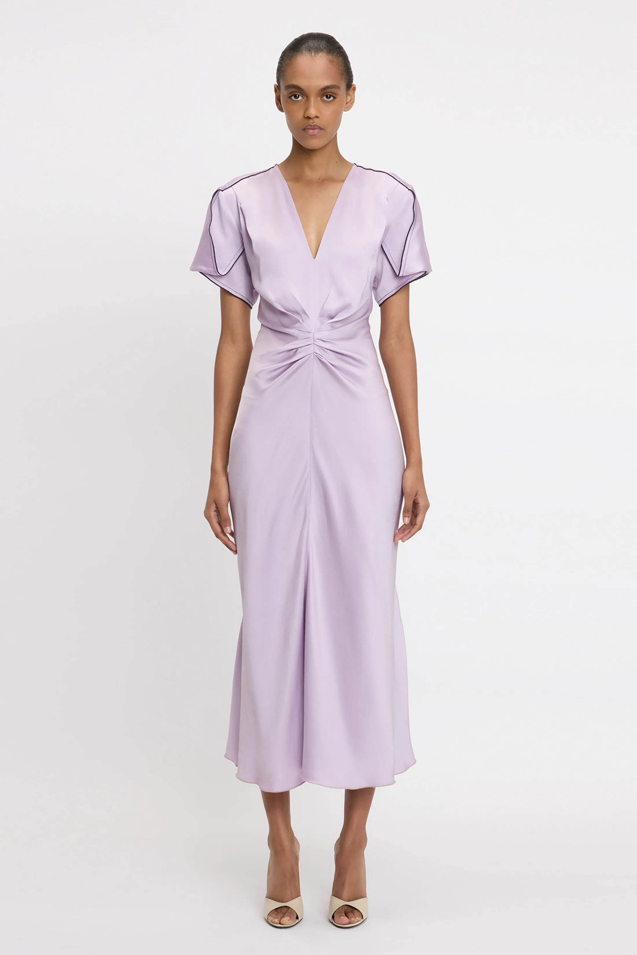 Eva V-Neck Midi Dress In Petunia sold by Victoria Beckham