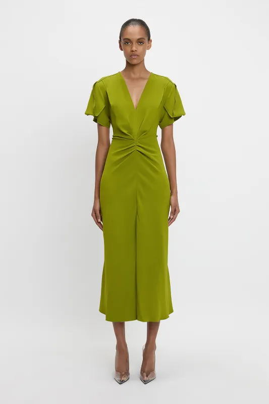 Eva V-Neck Midi Dress In Parakeet sold by Victoria Beckham