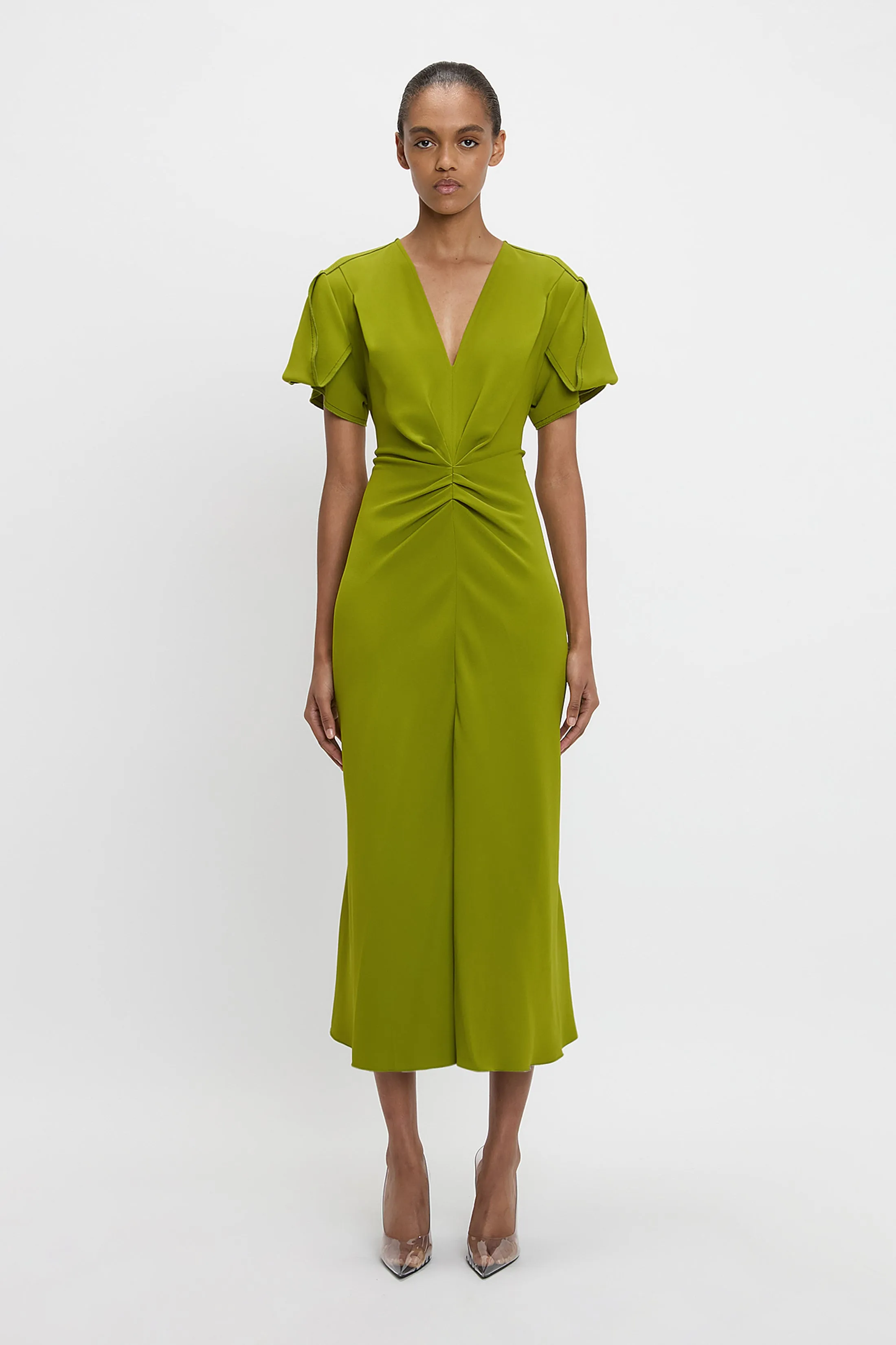 Eva V-Neck Midi Dress In Parakeet sold by Victoria Beckham