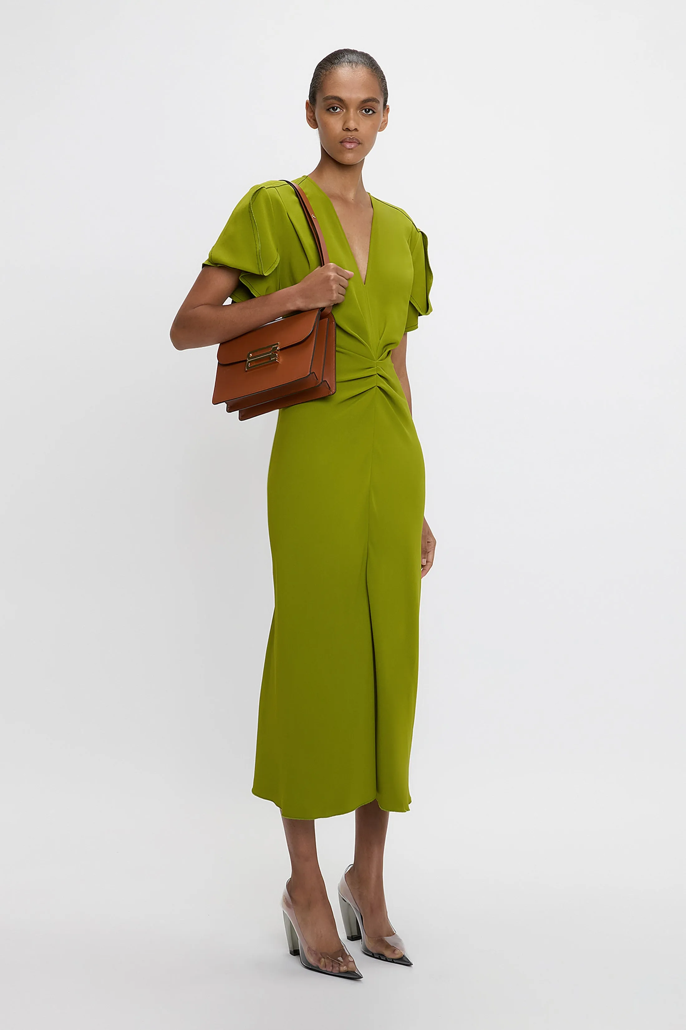Eva V-Neck Midi Dress In Parakeet sold by Victoria Beckham product image thumbnail 2