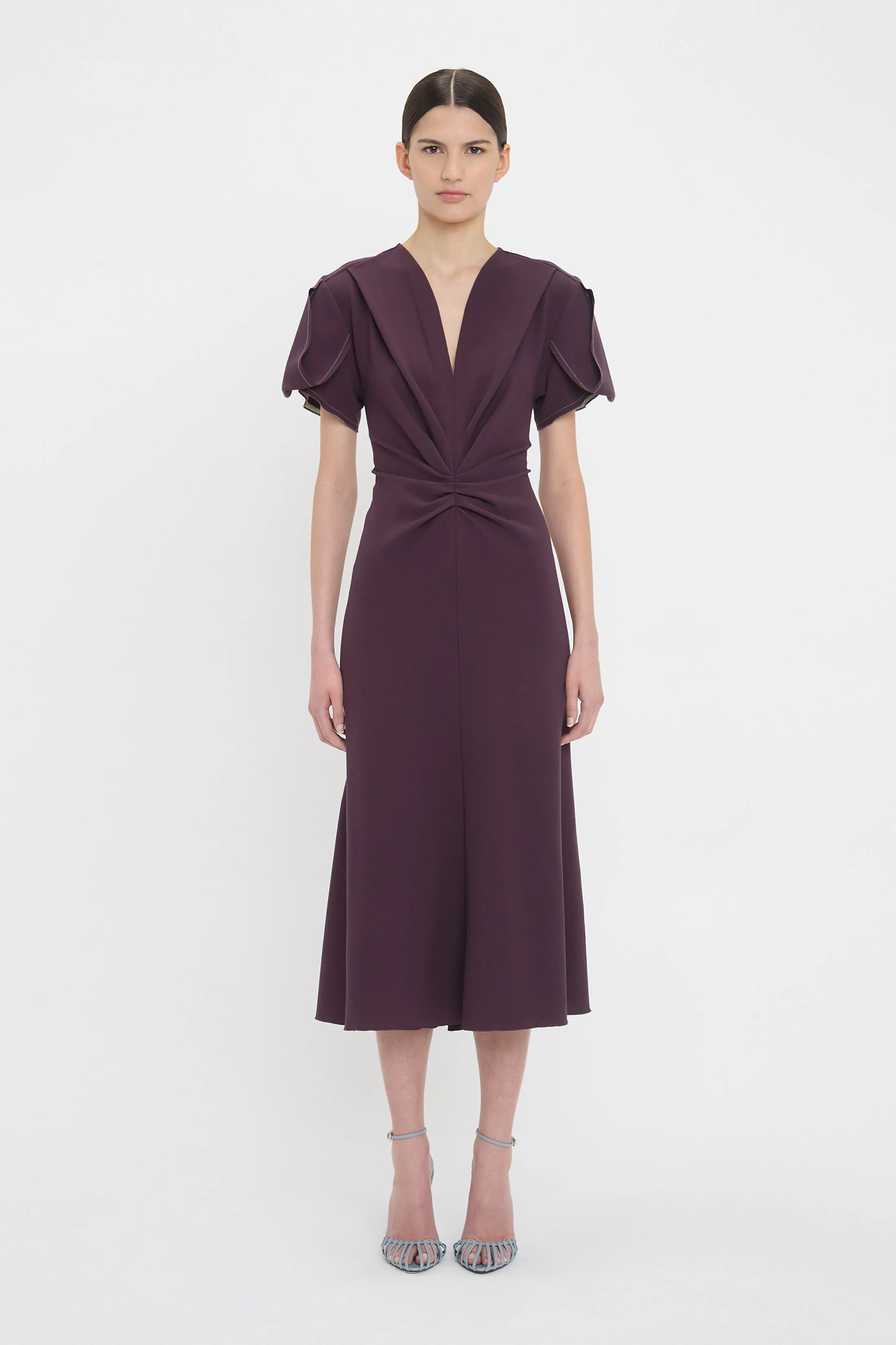Eva V-Neck Midi Dress In Fig sold by Victoria Beckham