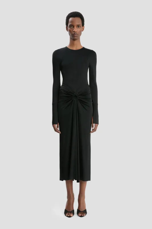 Gathered Midi Dress In Black sold by Victoria Beckham