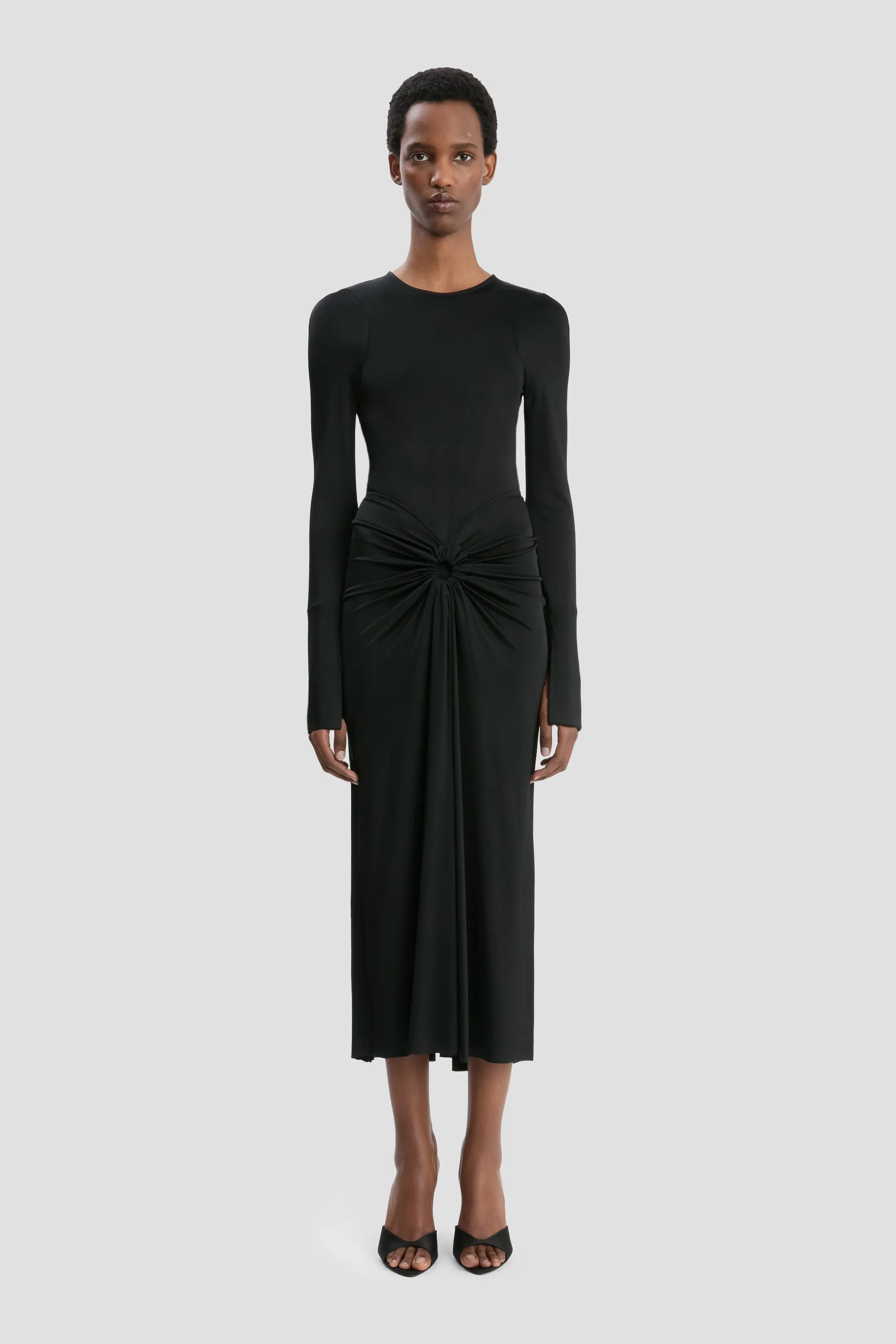 Gathered Midi Dress In Black sold by Victoria Beckham