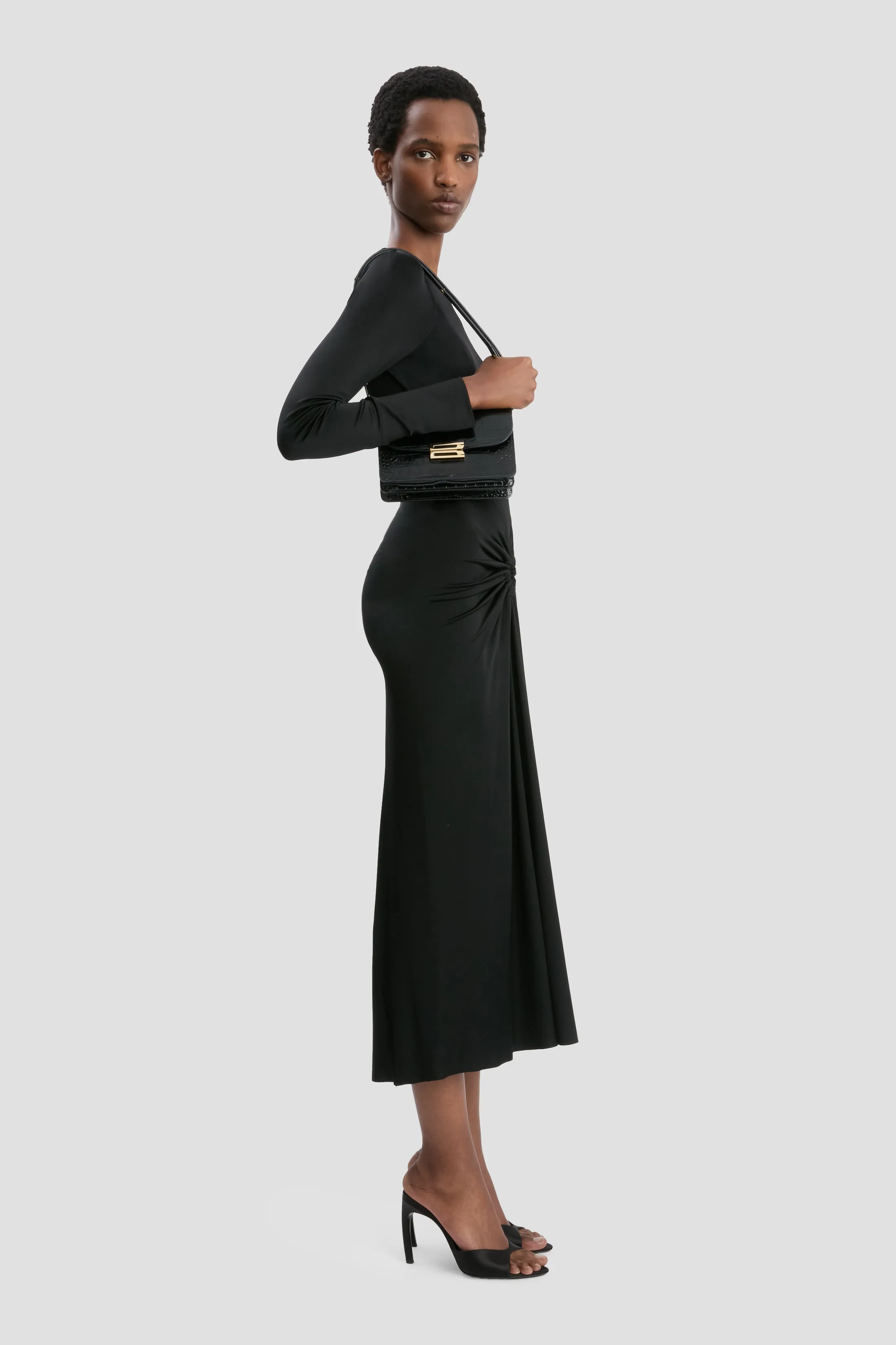 Gathered Midi Dress In Black sold by Victoria Beckham product image thumbnail 5