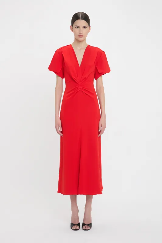 Eva V-Neck Midi Dress In Tomato sold by Victoria Beckham