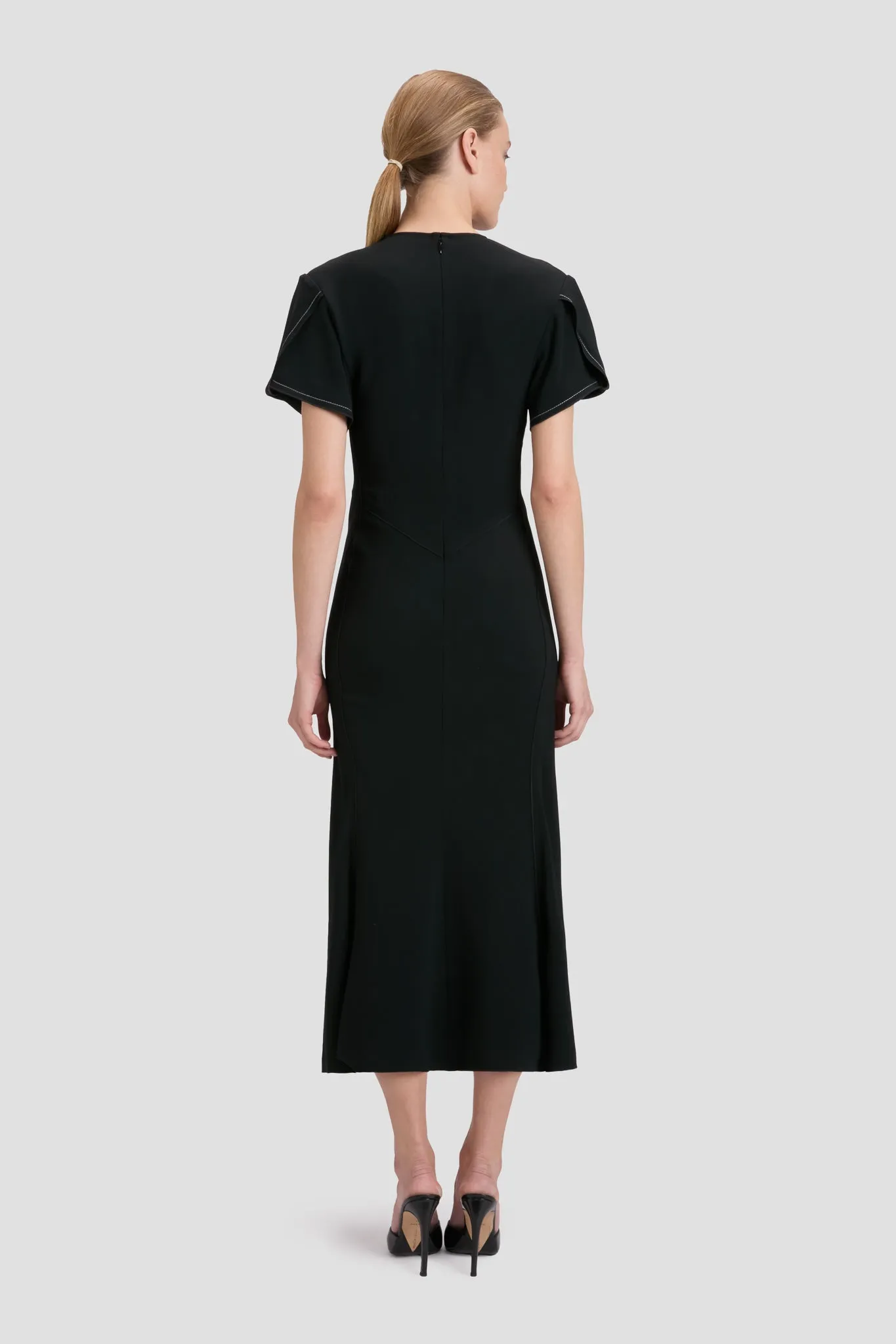 Eva V-Neck Midi Dress in Black sold by Victoria Beckham product image thumbnail 4