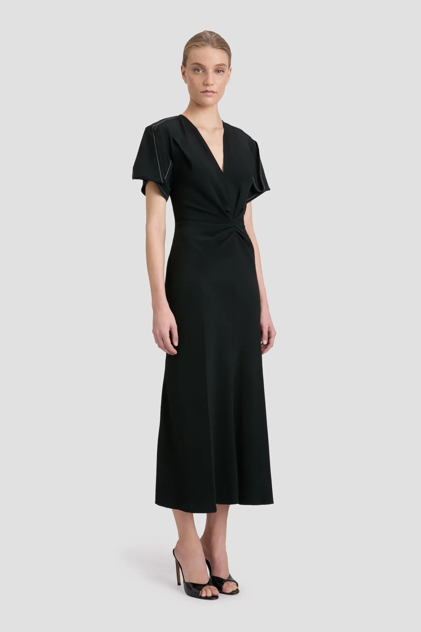 Eva V-Neck Midi Dress in Black sold by Victoria Beckham product image thumbnail 3