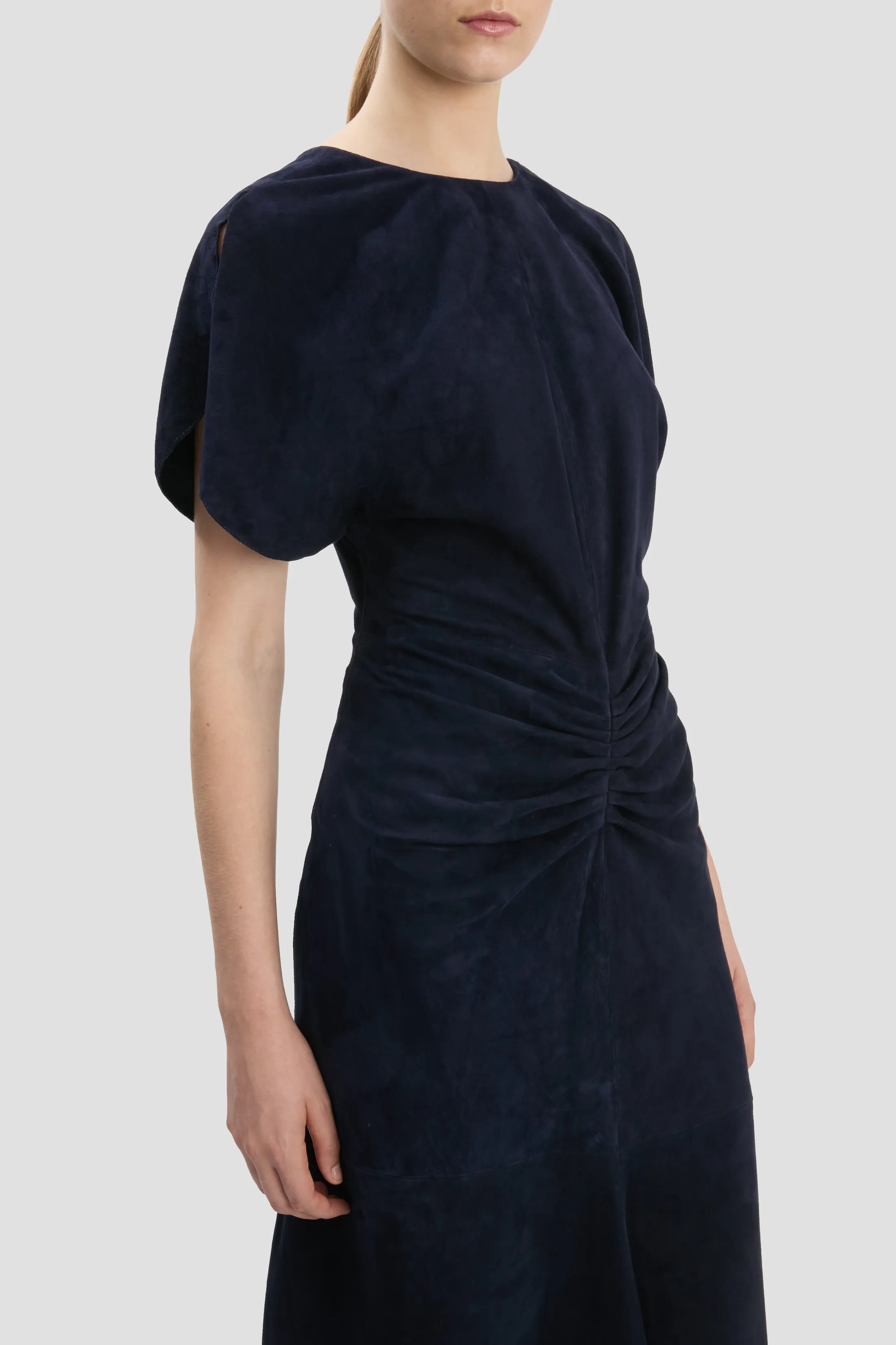 Bela Midi Dress In Navy Suede sold by Victoria Beckham product image thumbnail 3