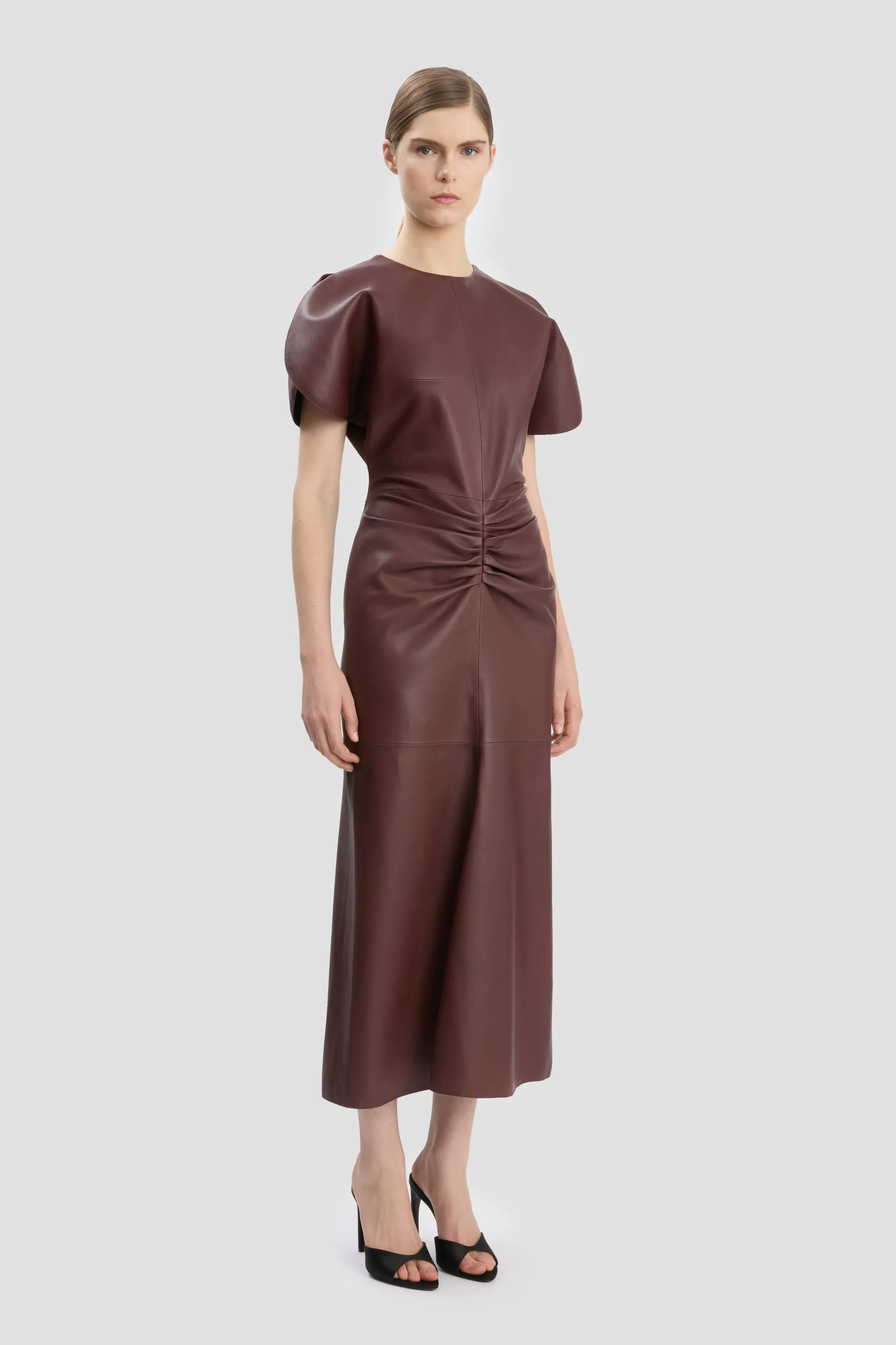 Leather Bela Midi Dress In Burgundy sold by Victoria Beckham product image thumbnail 2