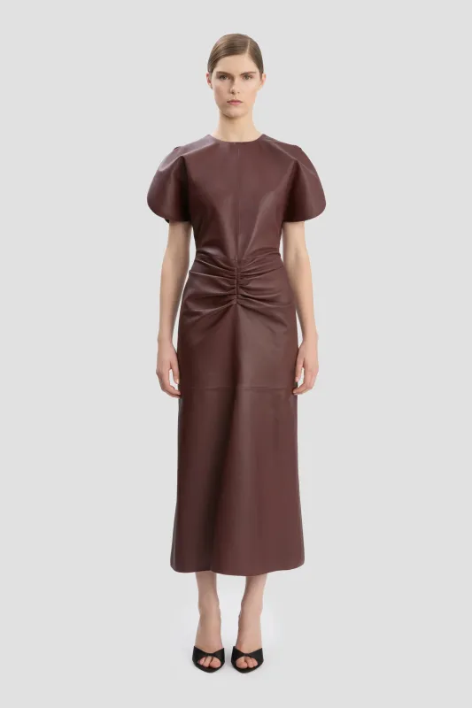 Leather Bela Midi Dress In Burgundy sold by Victoria Beckham