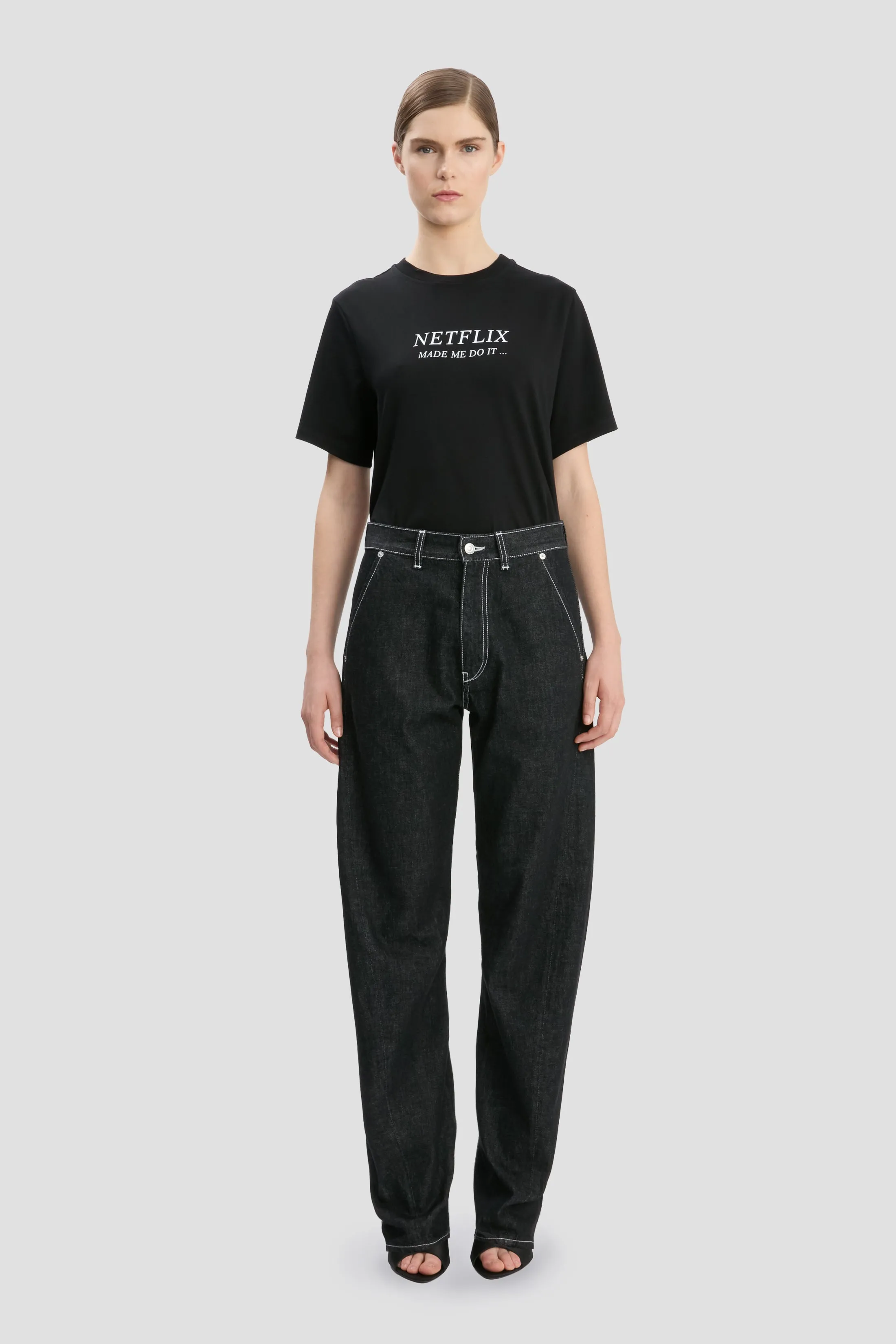Slogan Tee In Black Netflix Made Me Do it sold by Victoria Beckham