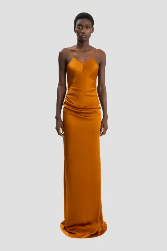 Draped Cami Floor-Length Dress In Bronze sold by Victoria Beckham