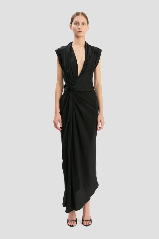 Asymmetric Twist Dress In Black made by Victoria Beckham