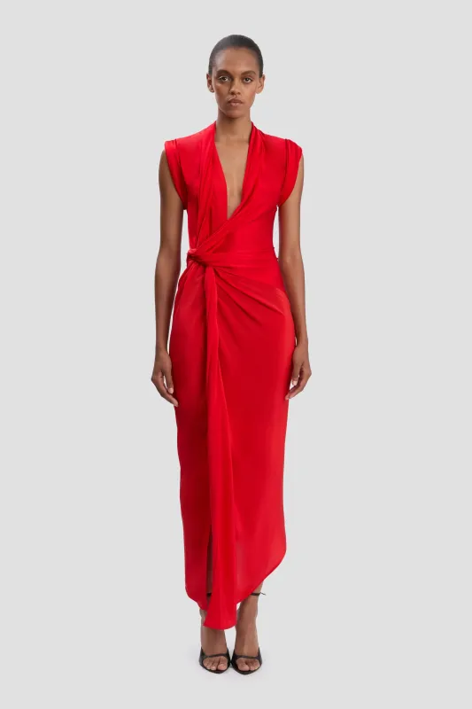 Asymmetric Twist Dress In Cardinal Red made by Victoria Beckham