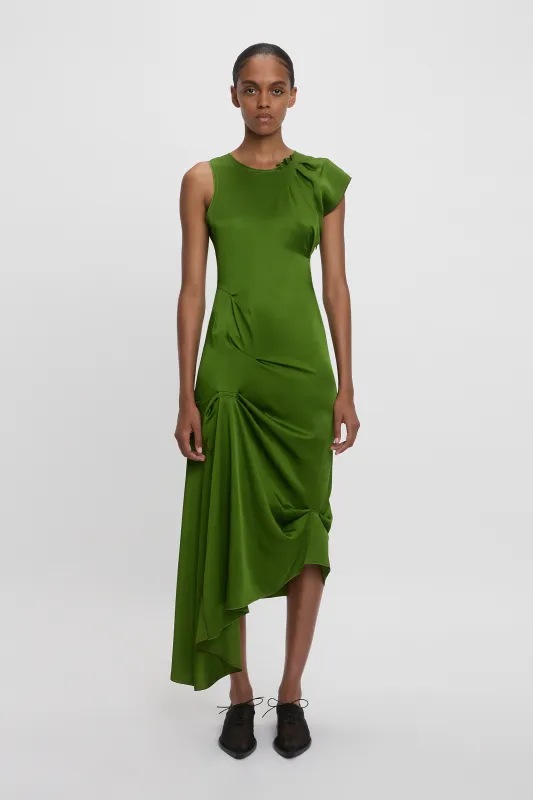 Draped Tuck Midi Dress in Algae sold by Victoria Beckham