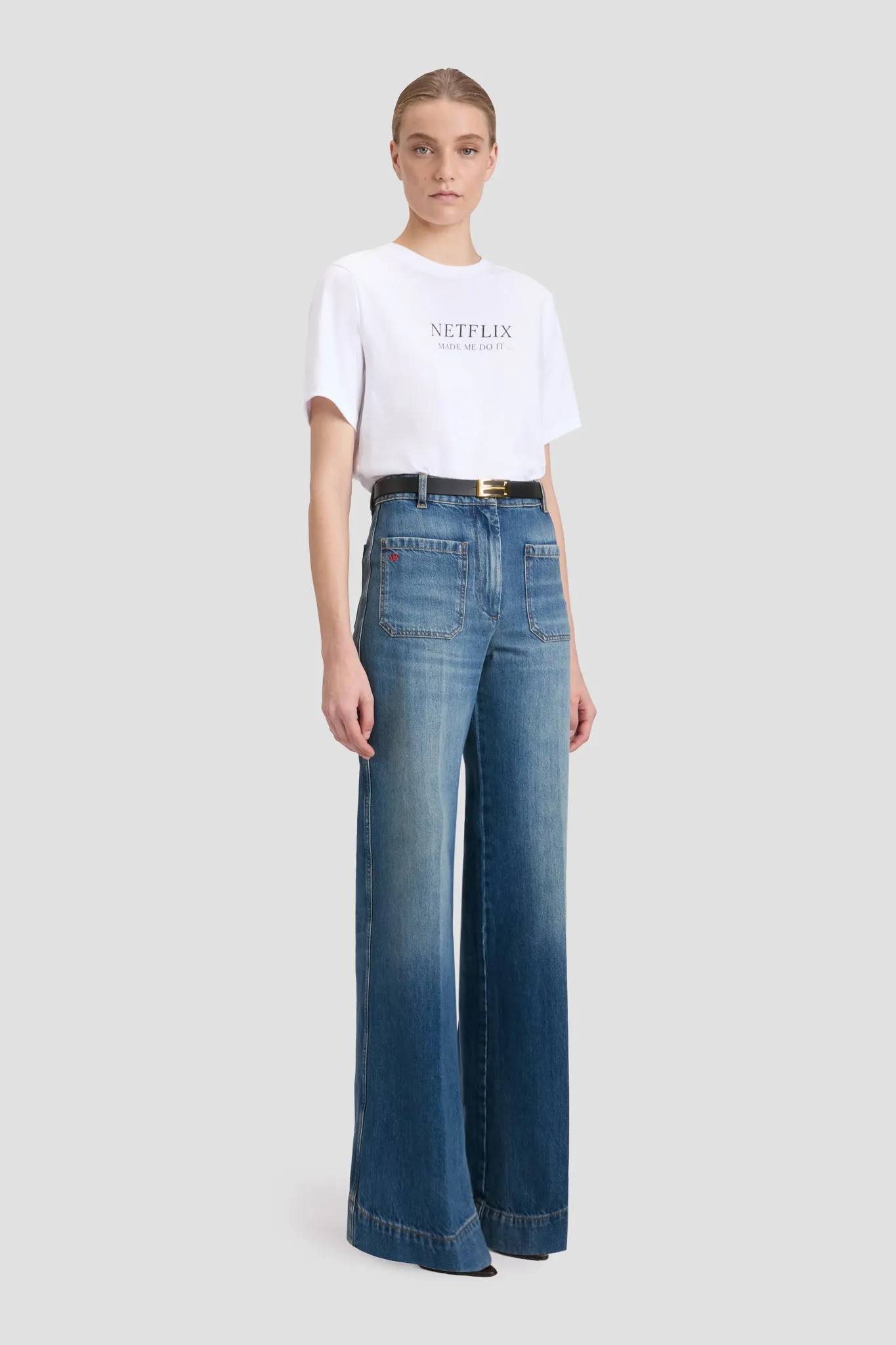 Netflix Made Me Do It' Slogan T-Shirt In White sold by Victoria Beckham product image thumbnail 3
