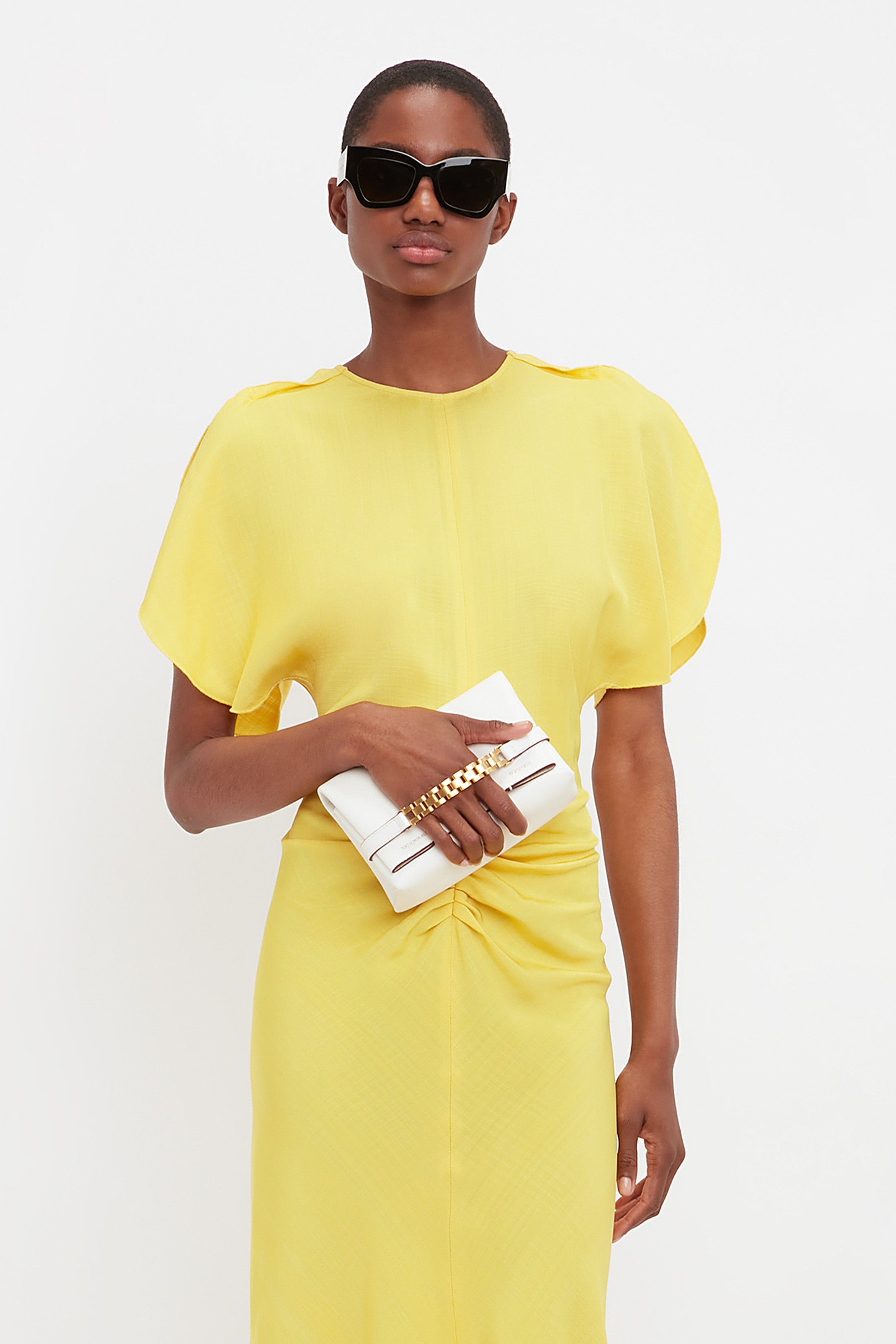 Gathered Waist Midi Dress In Sunflower sold by Victoria Beckham product image thumbnail 5
