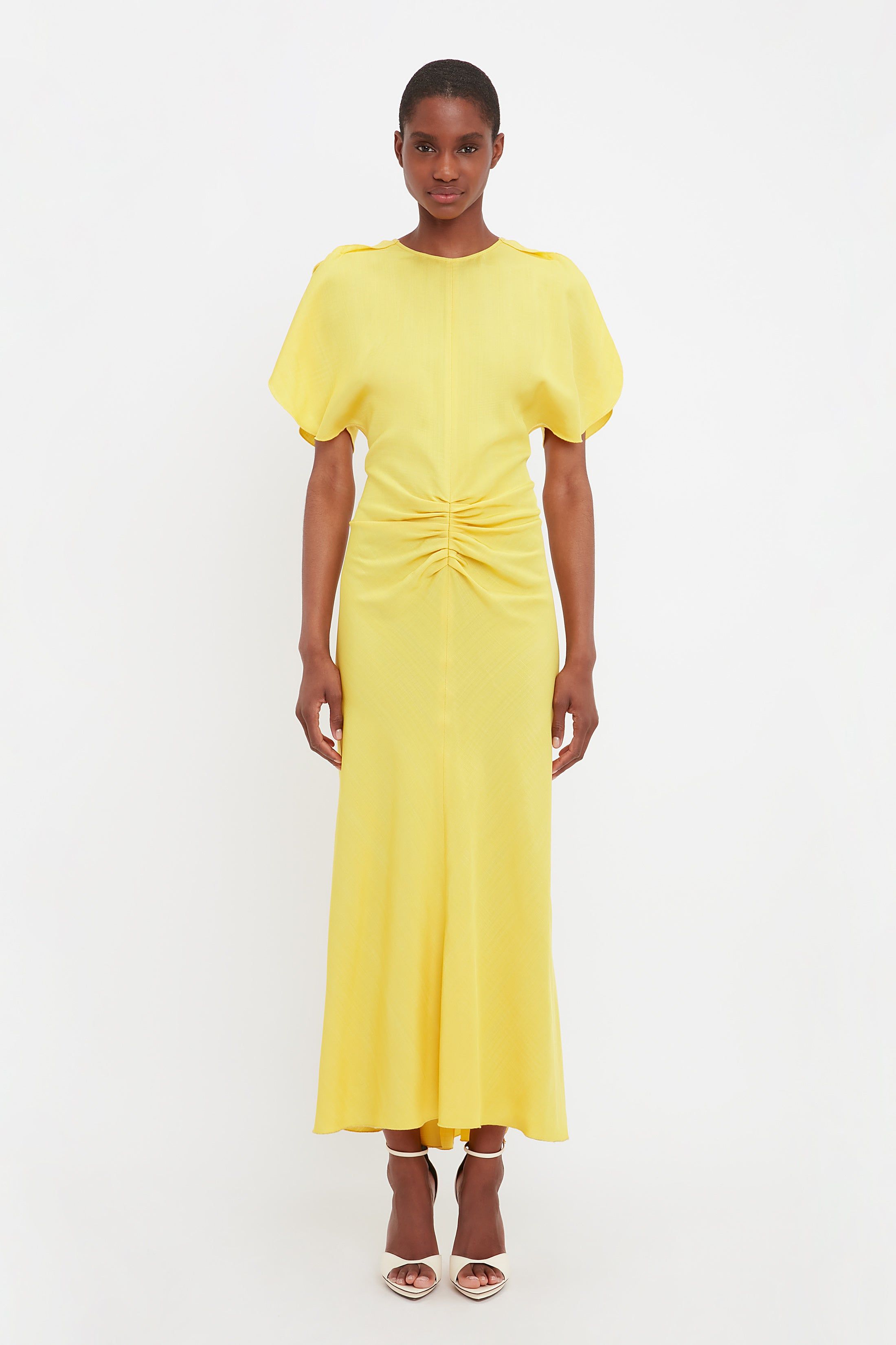 Gathered Waist Midi Dress In Sunflower sold by Victoria Beckham