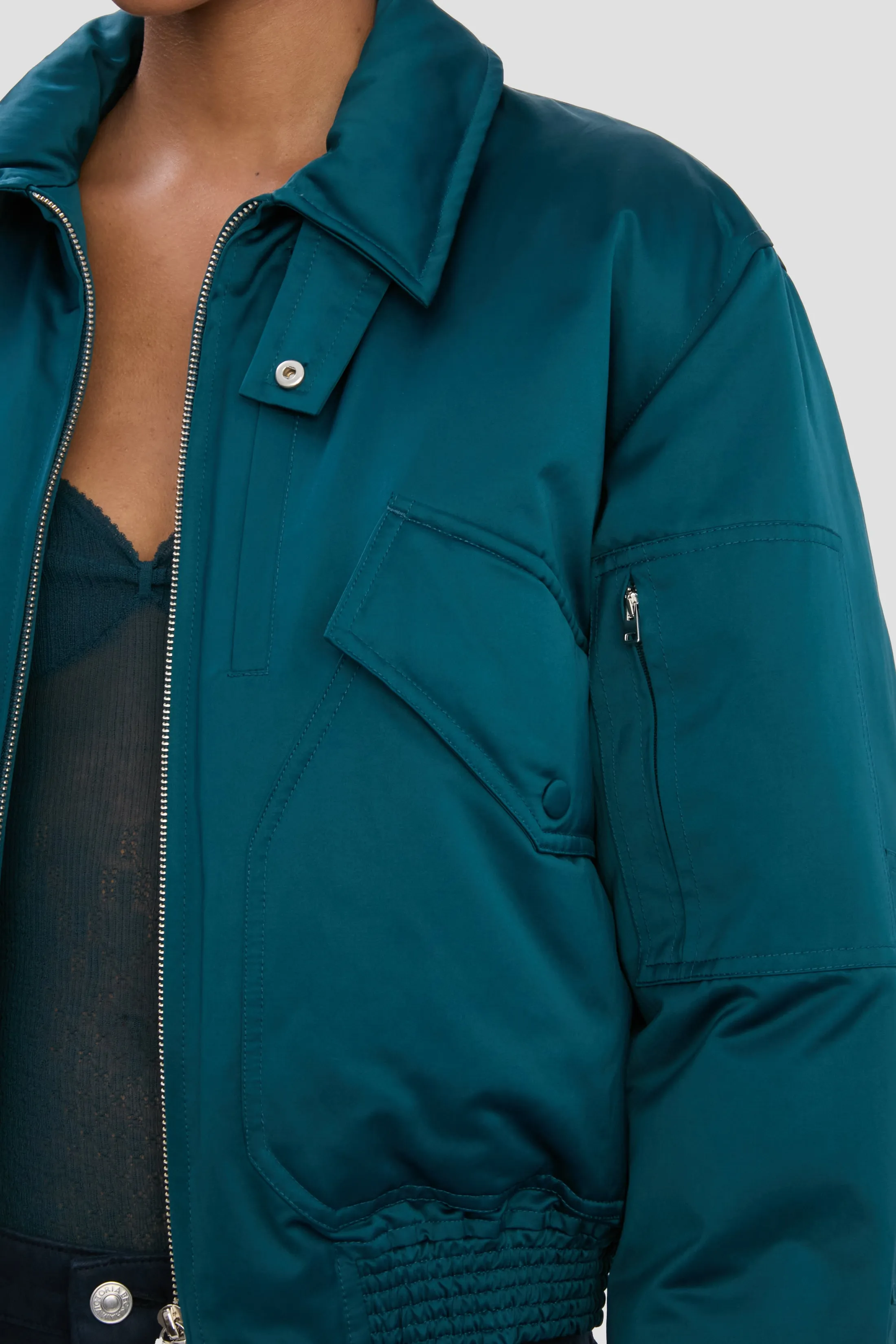 Padded Bomber Jacket In Dark Teal sold by Victoria Beckham product image thumbnail 3
