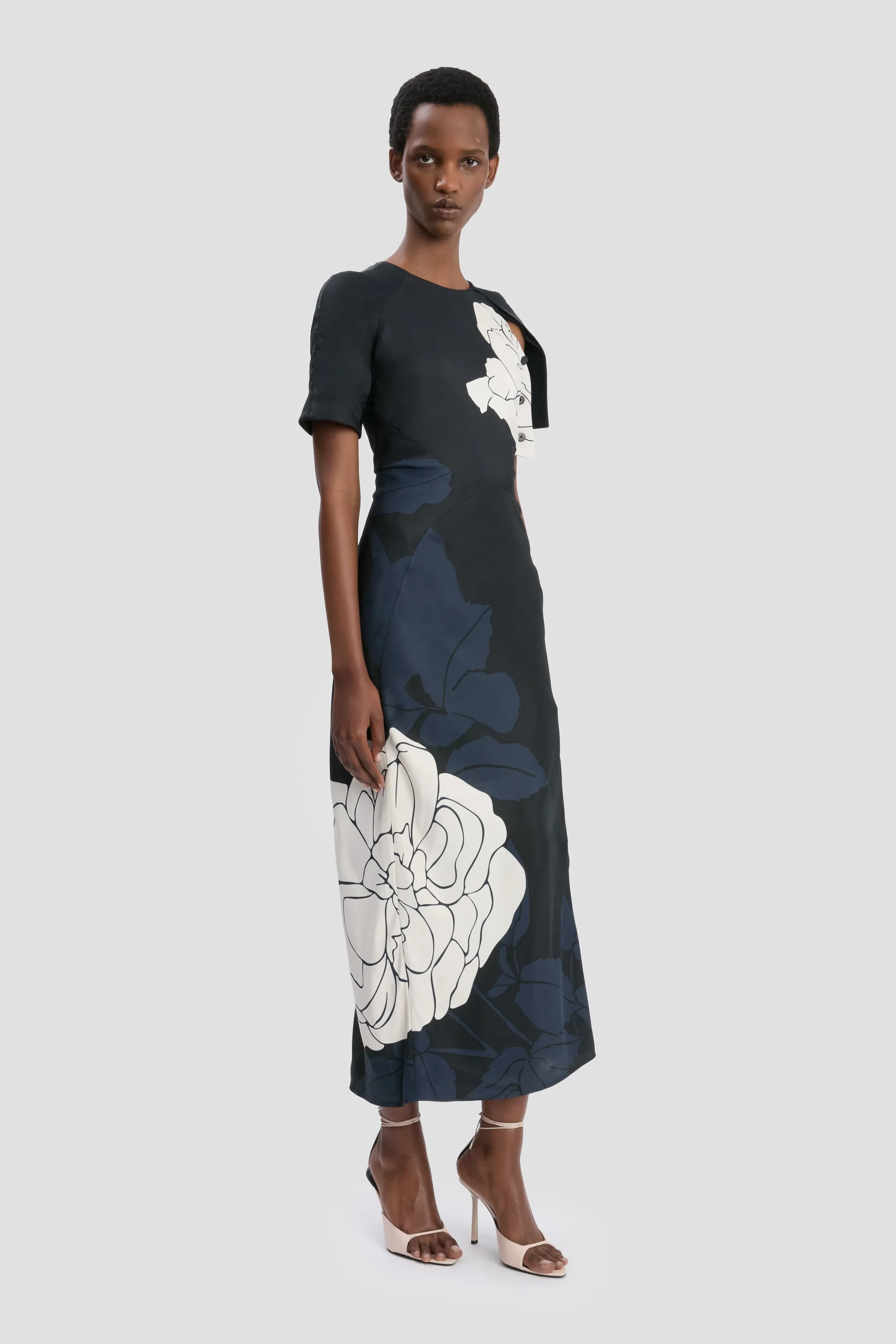 Split Hem Midi Dress In Dark Navy Floral Print sold by Victoria Beckham product image thumbnail 2