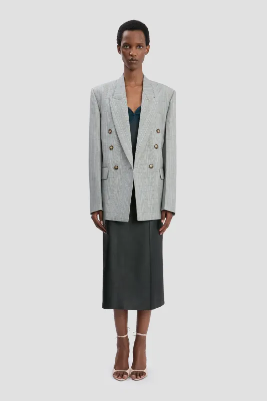 Tailored Jacket In Blue-Grey Check sold by Victoria Beckham