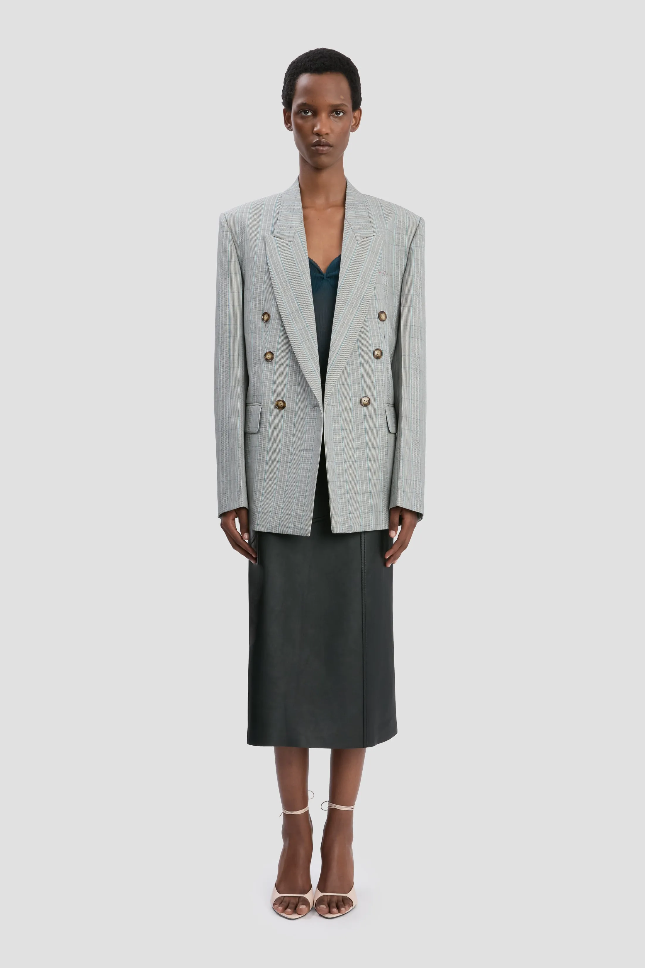 Tailored Jacket In Blue-Grey Check sold by Victoria Beckham