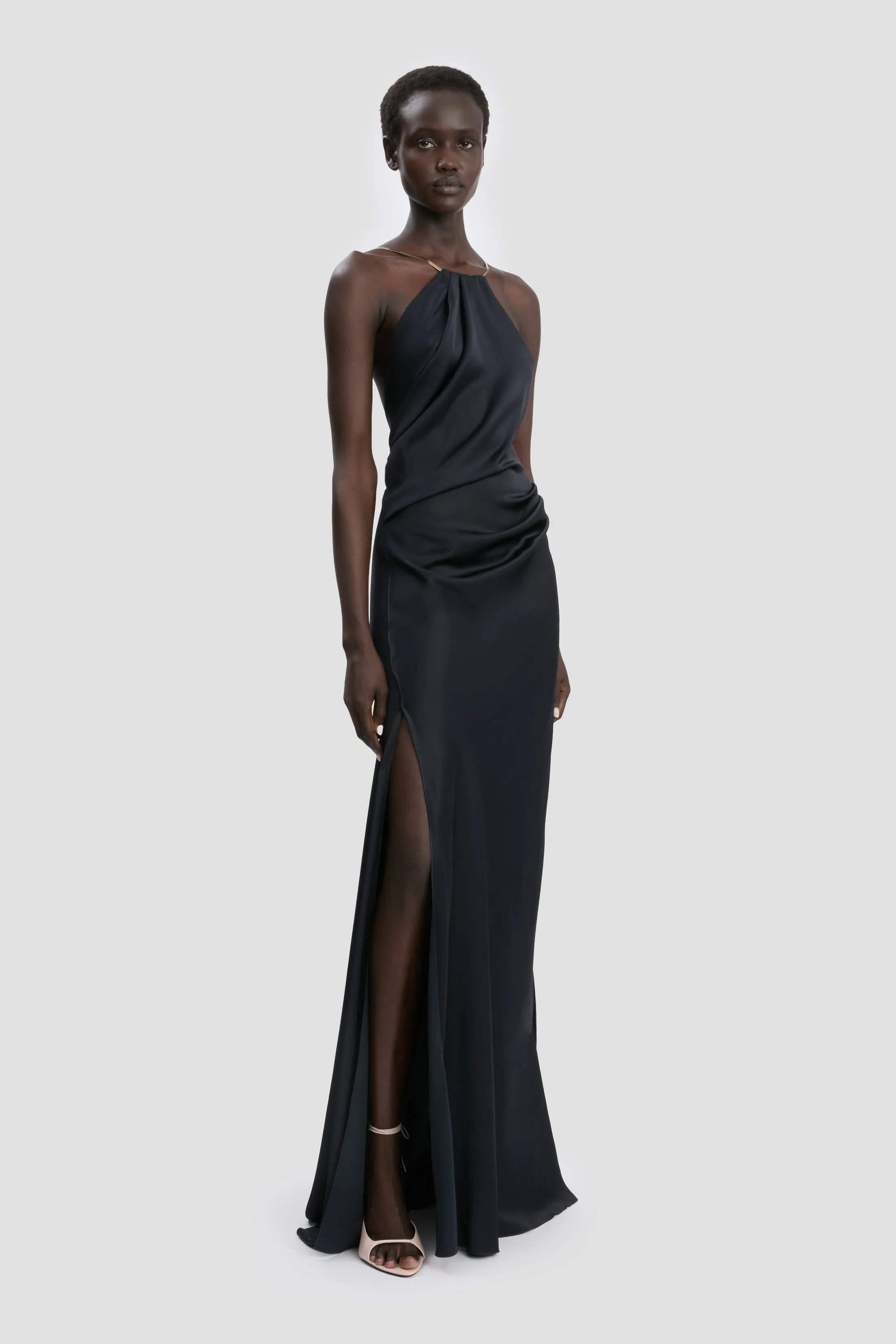 Chain Detail Halter Gown In Navy sold by Victoria Beckham product image thumbnail 2