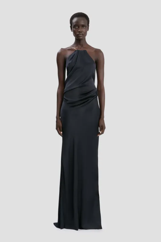 Chain Detail Halter Gown In Navy sold by Victoria Beckham
