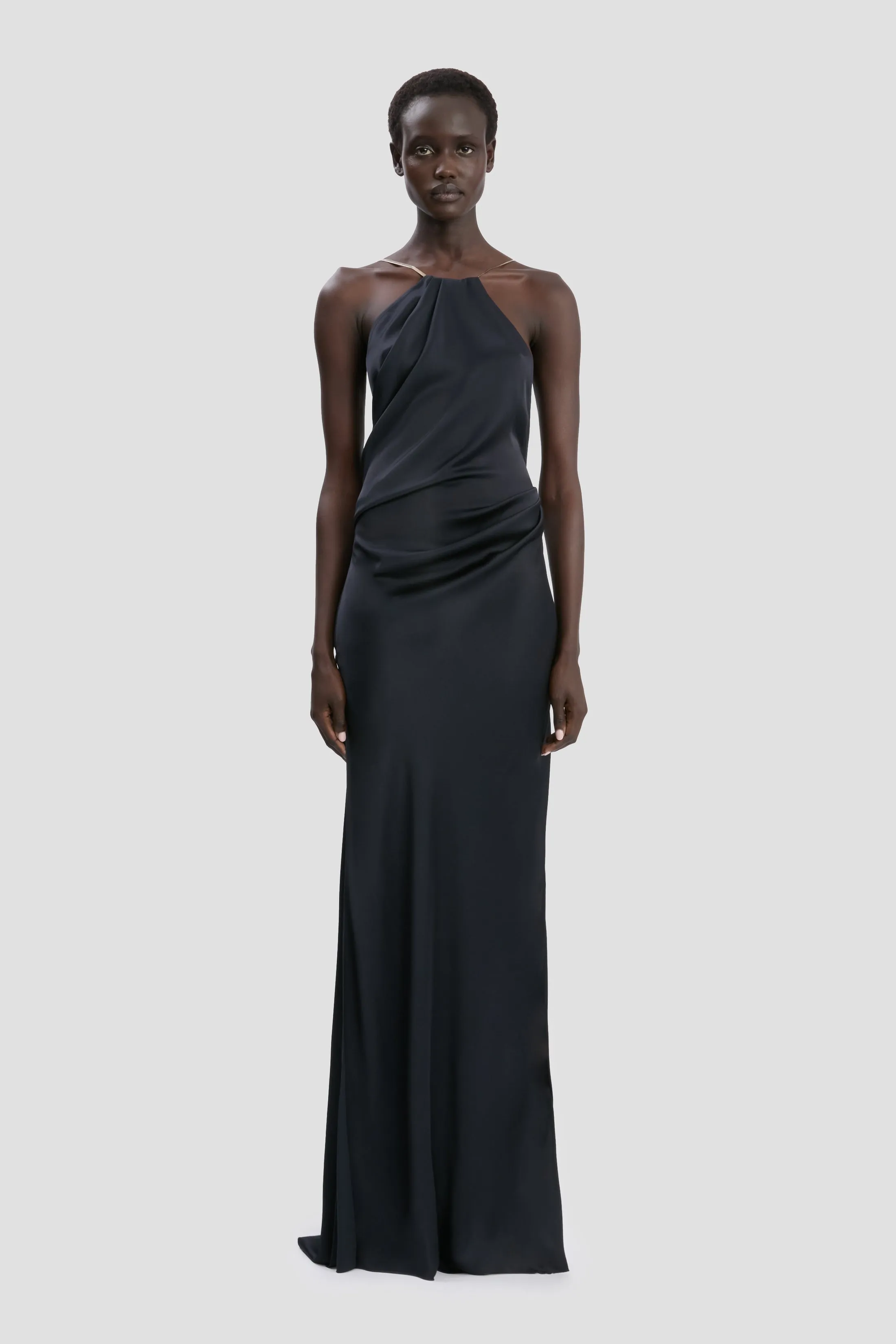 Chain Detail Halter Gown In Navy sold by Victoria Beckham