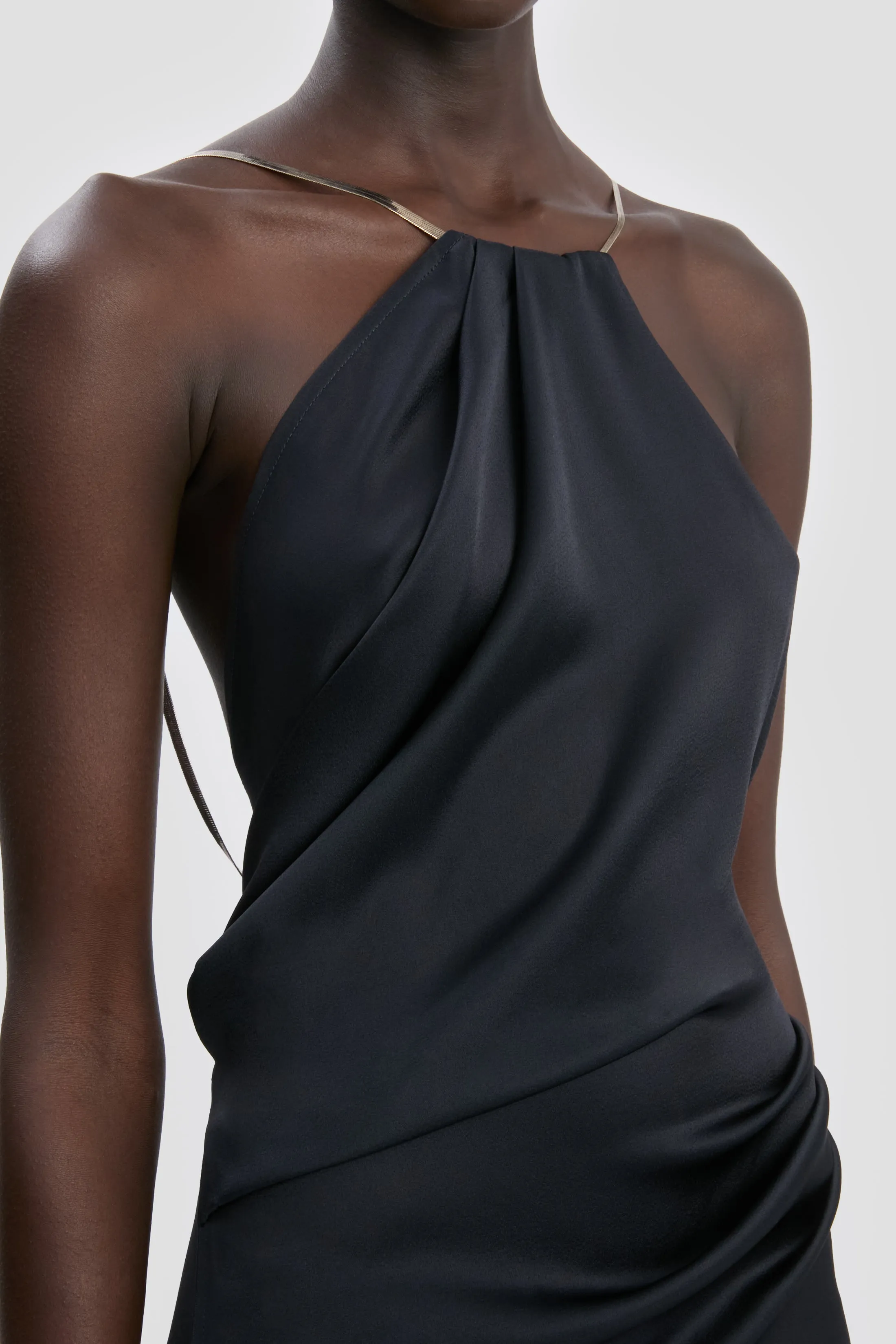 Chain Detail Halter Gown In Navy sold by Victoria Beckham product image thumbnail 3